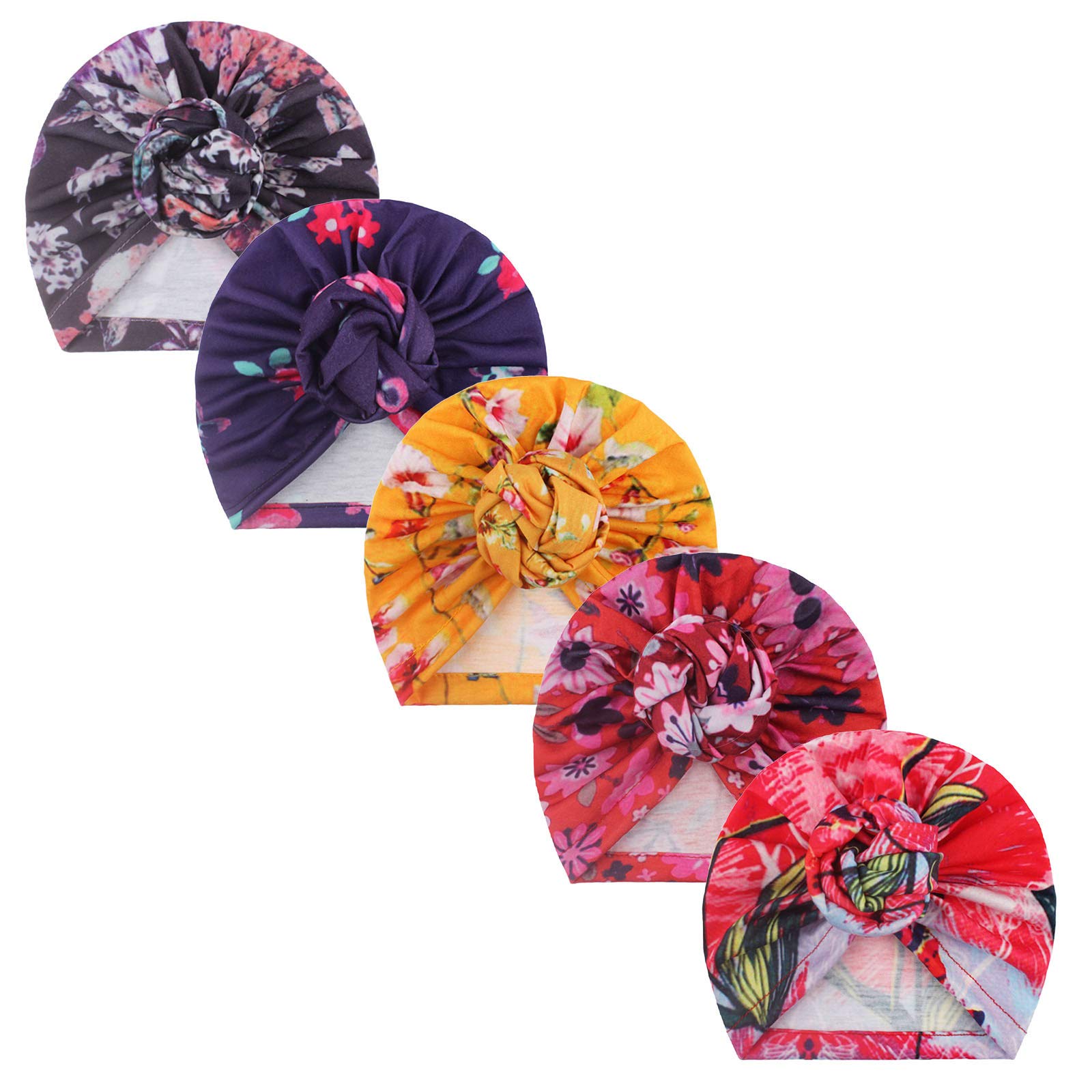 5-Piece Kids Satin Bonnet Set - Floral Knotted Baby Girl Hat & Toddler Headwear Accessories (One Size) - Perfect for Sleeping, Hair Protection & Special Occasions