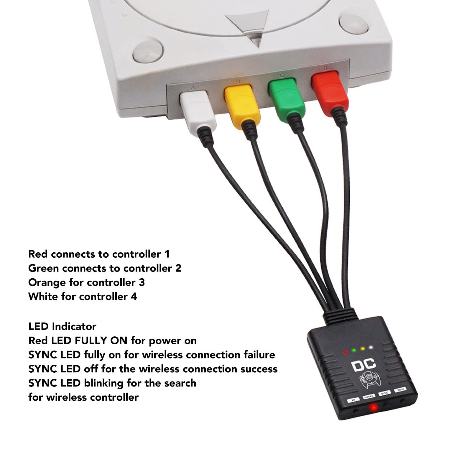 Wireless Bluetooth Controller Adapter for Dreamcast Console - 4 Player Gamepad Converter with LED Indicator - Compatible with Nintendo Switch, PC, and Retro Gaming - Perfect for Multiplayer Gaming and Home Entertainment