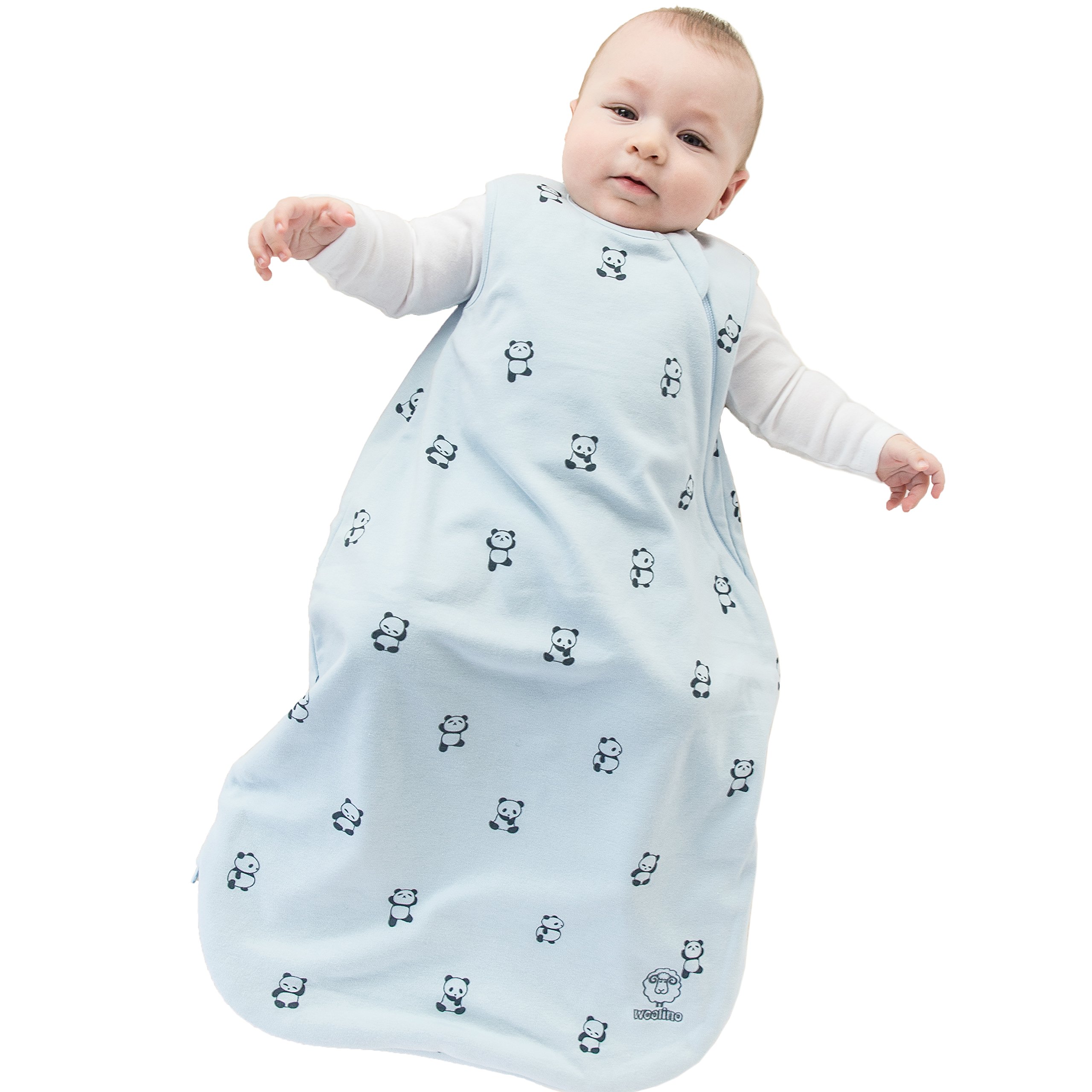 Woolino Merino Wool & Organic Cotton Baby Sleep Sack - 4 Season Wearable Blanket for Infants & Toddlers (6-18 Months) - Two-Way Zipper, Panda Design - Perfect for Nursery, Daycare & Travel