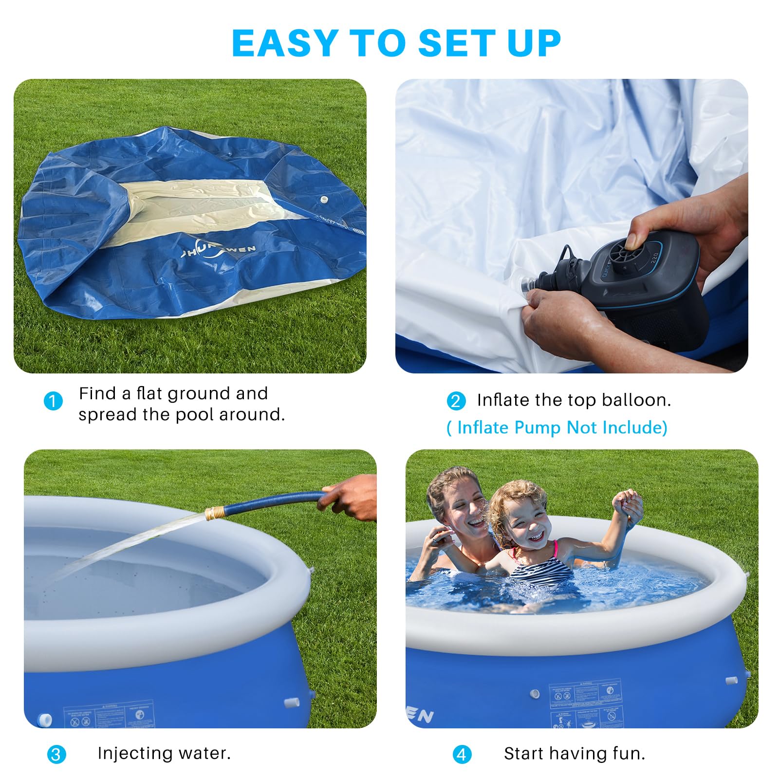 8ft x 25in Inflatable Above Ground Swimming Pool for Kids & Adults - Round Top Ring Wading Pool for Backyard, Garden Summer Fun - Perfect for Family Gatherings, Birthday Parties and Outdoor Relaxation