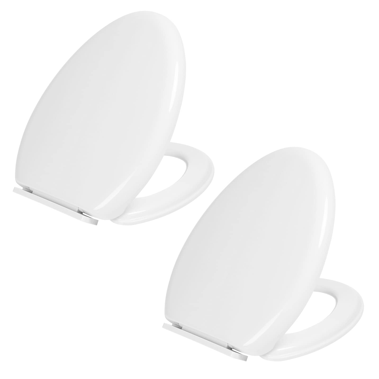 Miibox Removable Elongated Toilet Seat with Non-Slip Grip-Tight Bumpers - Slow Close Quiet Seat Cover, Quick Release Hinges for Easy Cleaning - 2 Pack White Toilet Seats for Bathroom, Home & Commercial Use