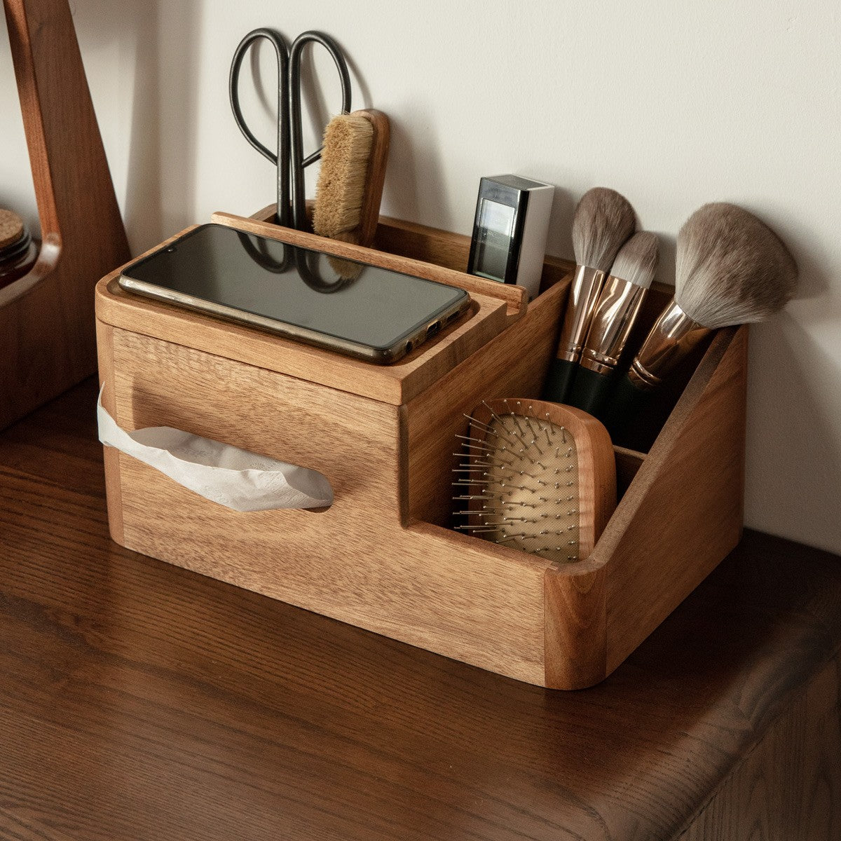 Premium Black Walnut & Acacia Solid Wood Multi-Functional Tissue Box Holder - Handcrafted Home Decor for Living Room, Bedroom & Office