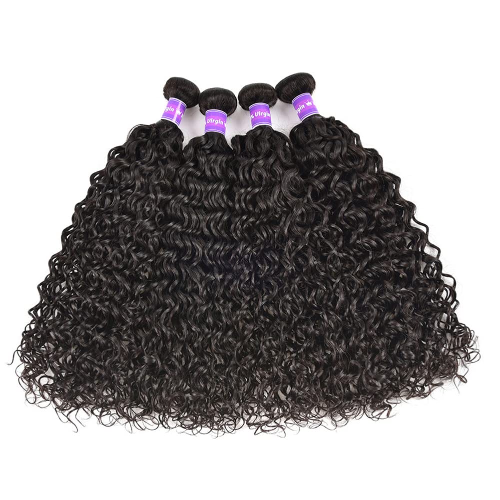 Brazilian Virgin Remy Human Hair Extensions - 4 Bundles Water Wave Weave (22 24 26 28 Inch) Natural Color Curly Hair for Women - Perfect for Daily Styling, Parties & Special Occasions