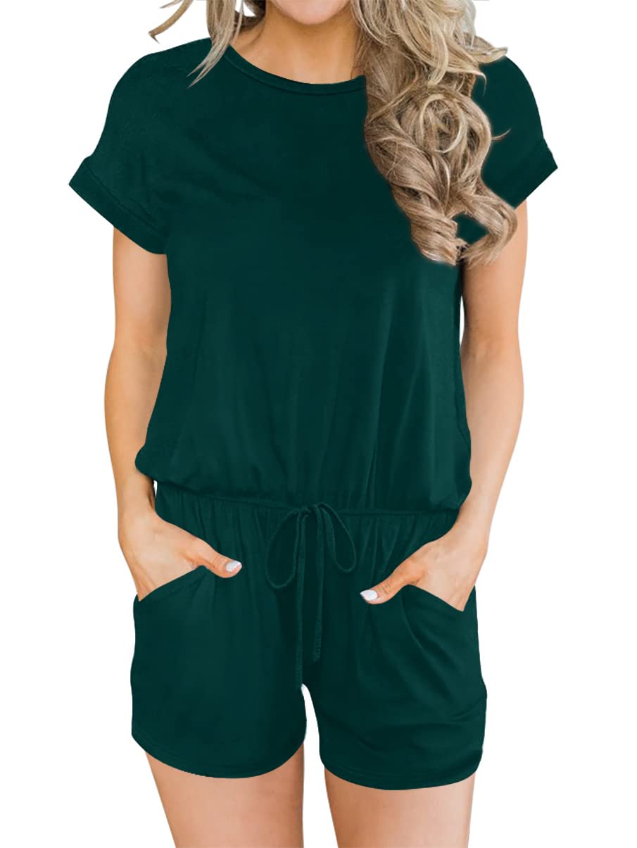 ANRABESS Women's Summer Casual Short Sleeve Jumpsuit Romper with Pockets - Loose Fit Crewneck One Piece Outfit for Beach, Travel & Everyday Wear