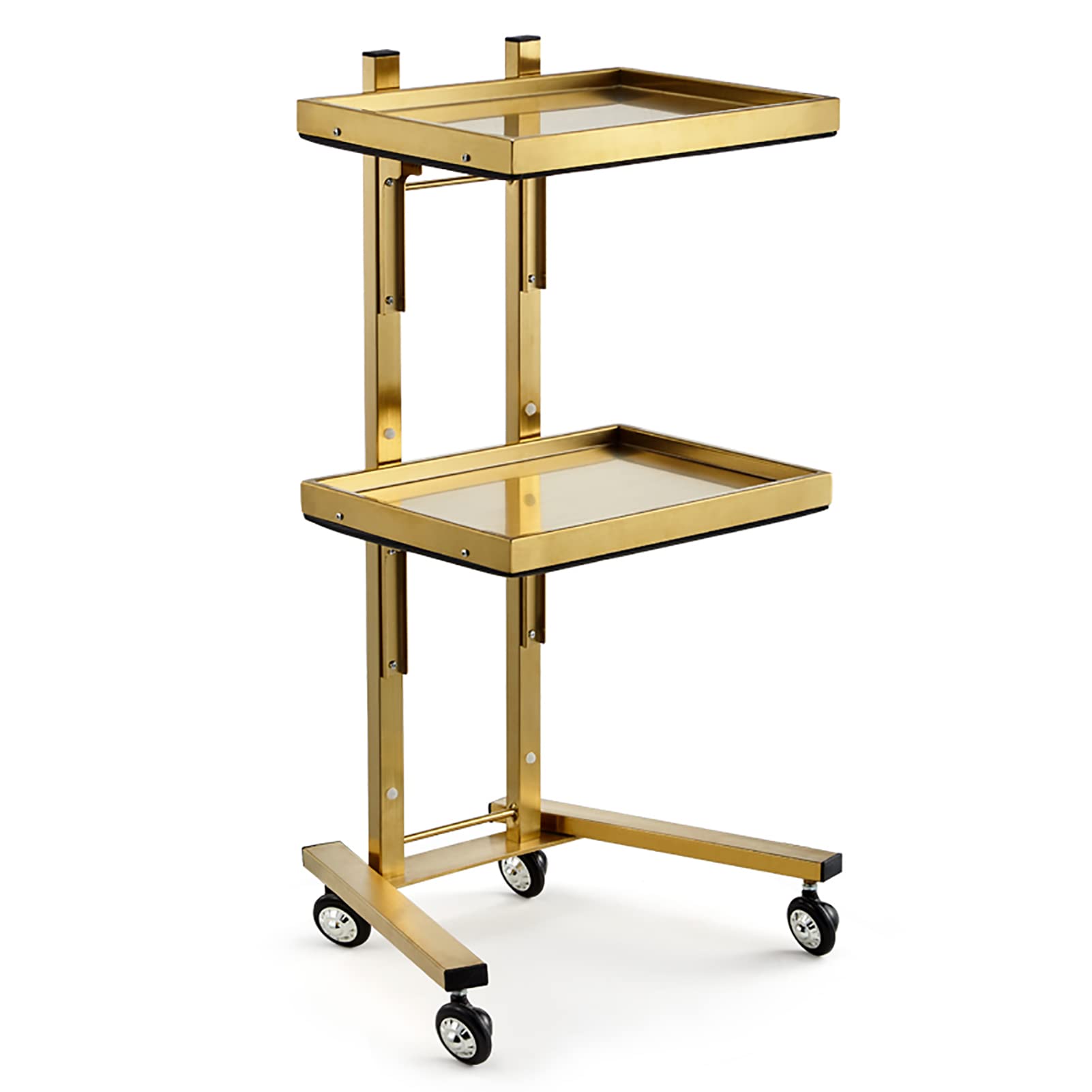 KTOL 2-Tier Rolling Cart - Stainless Steel Mobile Utility Cart with Wheels for Salon, Kitchen, Bedroom & Tattoo Shop | 34x12x16 Inch Gold Metal Storage Trolley | Perfect for Organizing Beauty Supplies, Cooking Utensils & Home Essentials