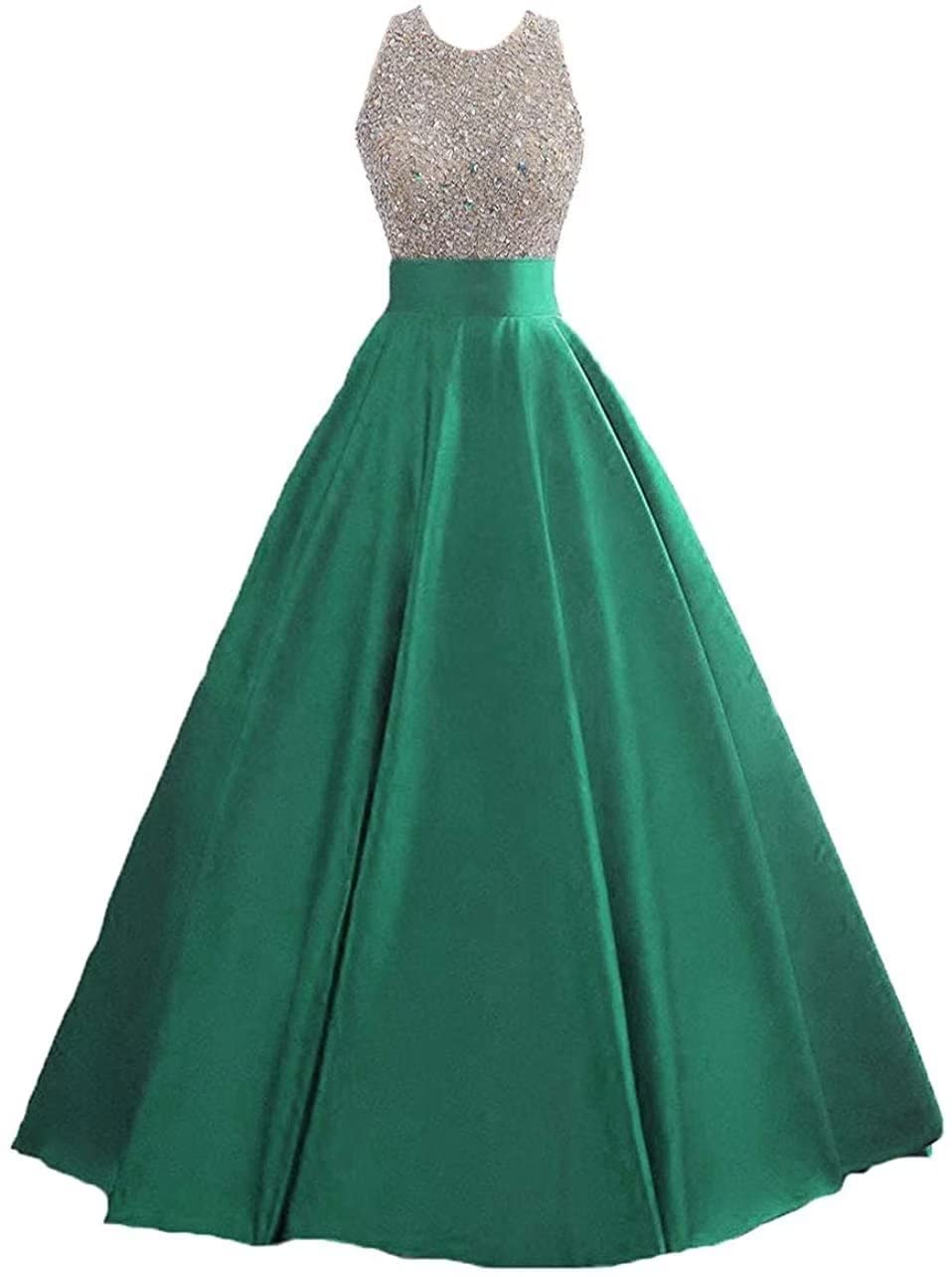 HEIMO Women's Sparkling Sequins Keyhole Back Evening Ball Gown Beaded Formal Prom Dress for Teens - Elegant Long Party Gown for Homecoming, Quinceañera & Special Occasions