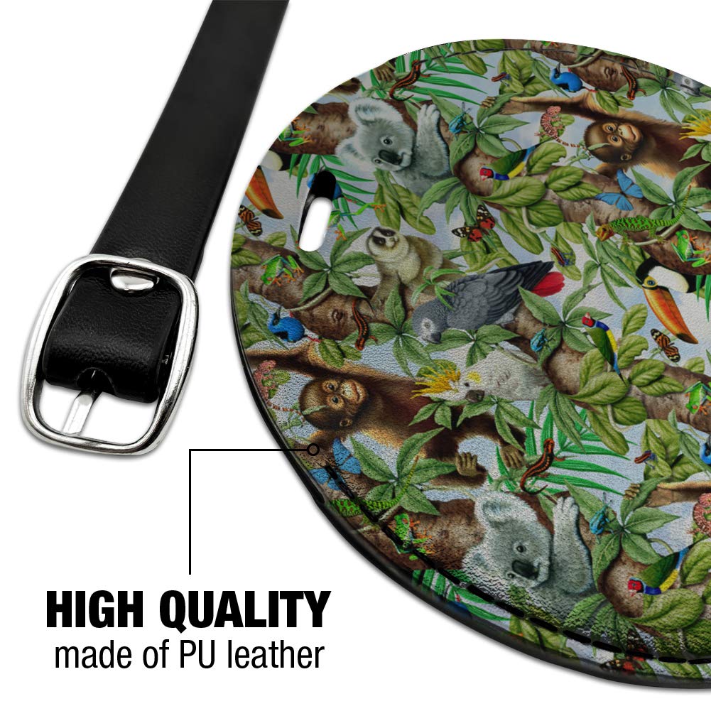 Koala Pattern Round Leather Luggage Tag - Animal Tree of Life Design ID Card Holder for Travel Bags & Suitcases | Perfect for Vacation, Business Trips & Backpacking