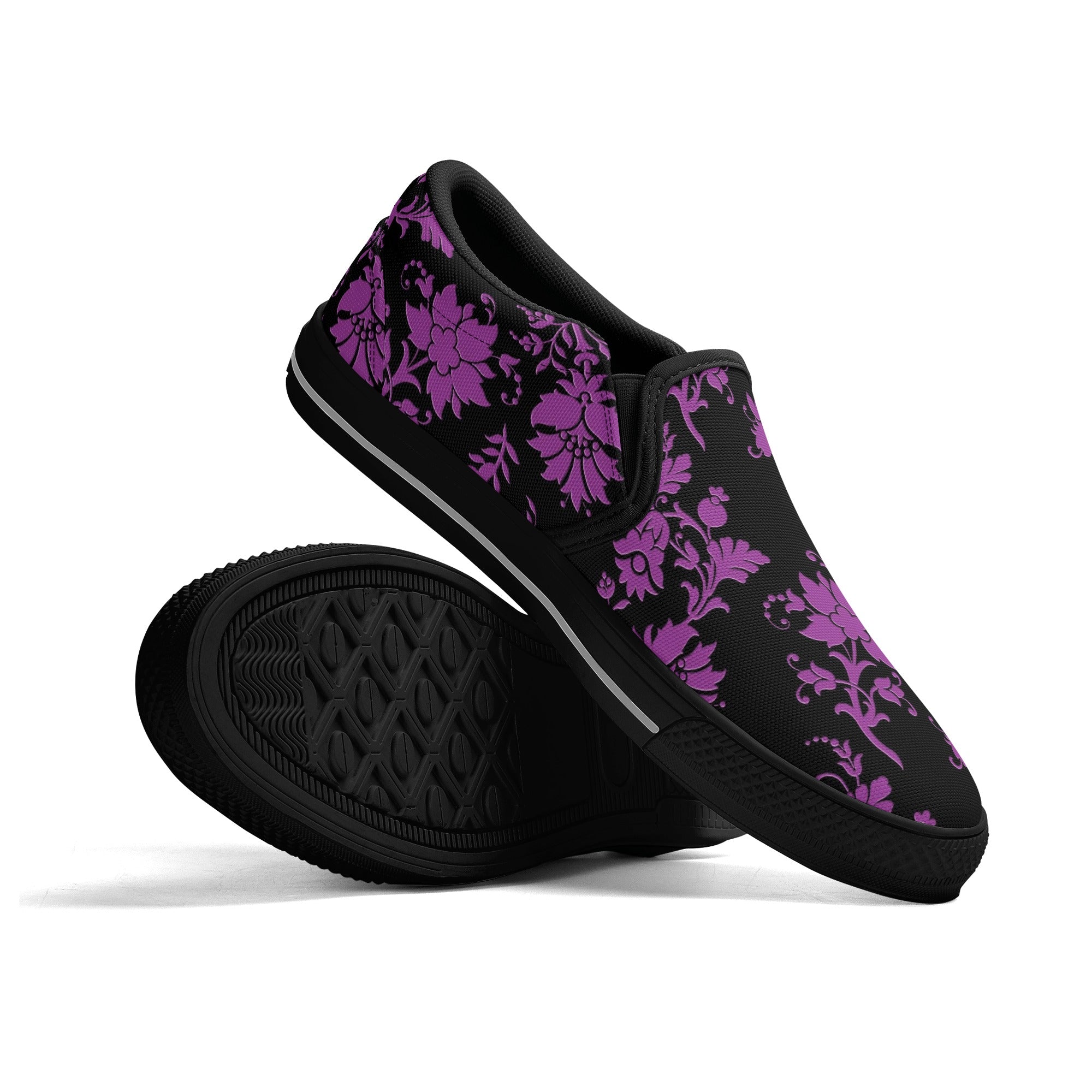 **Women's Purple Floral Slip-On Shoes - Comfortable & Stylish Casual Loafers for Walking, Work & Everyday Wear**