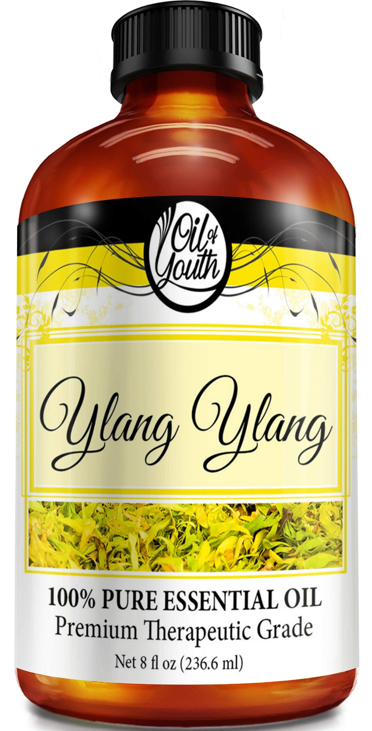 Ylang Ylang Essential Oil 8 oz - 100% Pure Therapeutic Grade for Aromatherapy, Massage & Relaxation - Youth Oil for Skin Care & Stress Relief