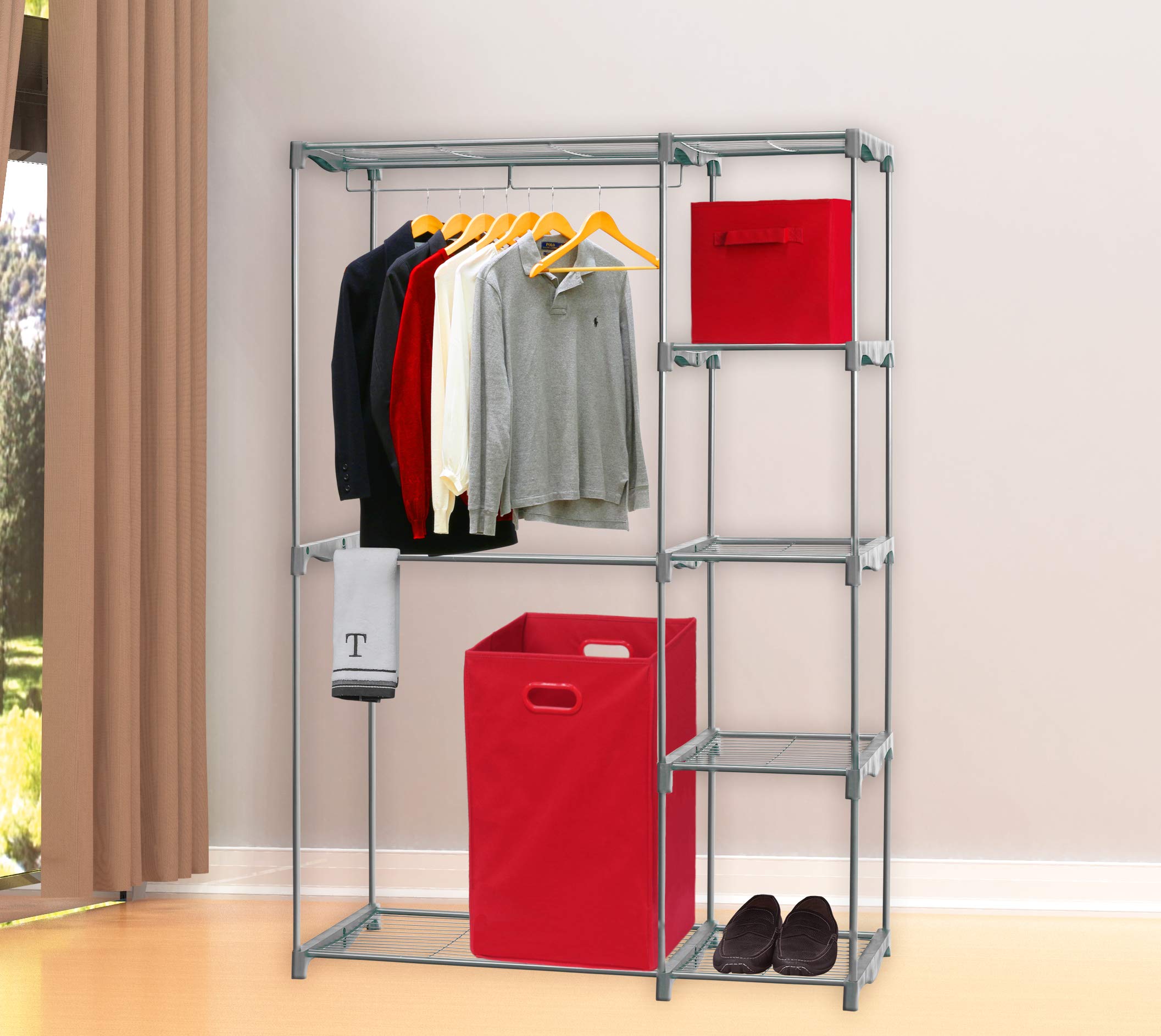 Foldable Laundry Hamper Basket for Closet - Collapsible Clothes Storage Organizer with Handles, Portable Red Laundry Bin for Bedroom, Bathroom, Dorm & Travel
