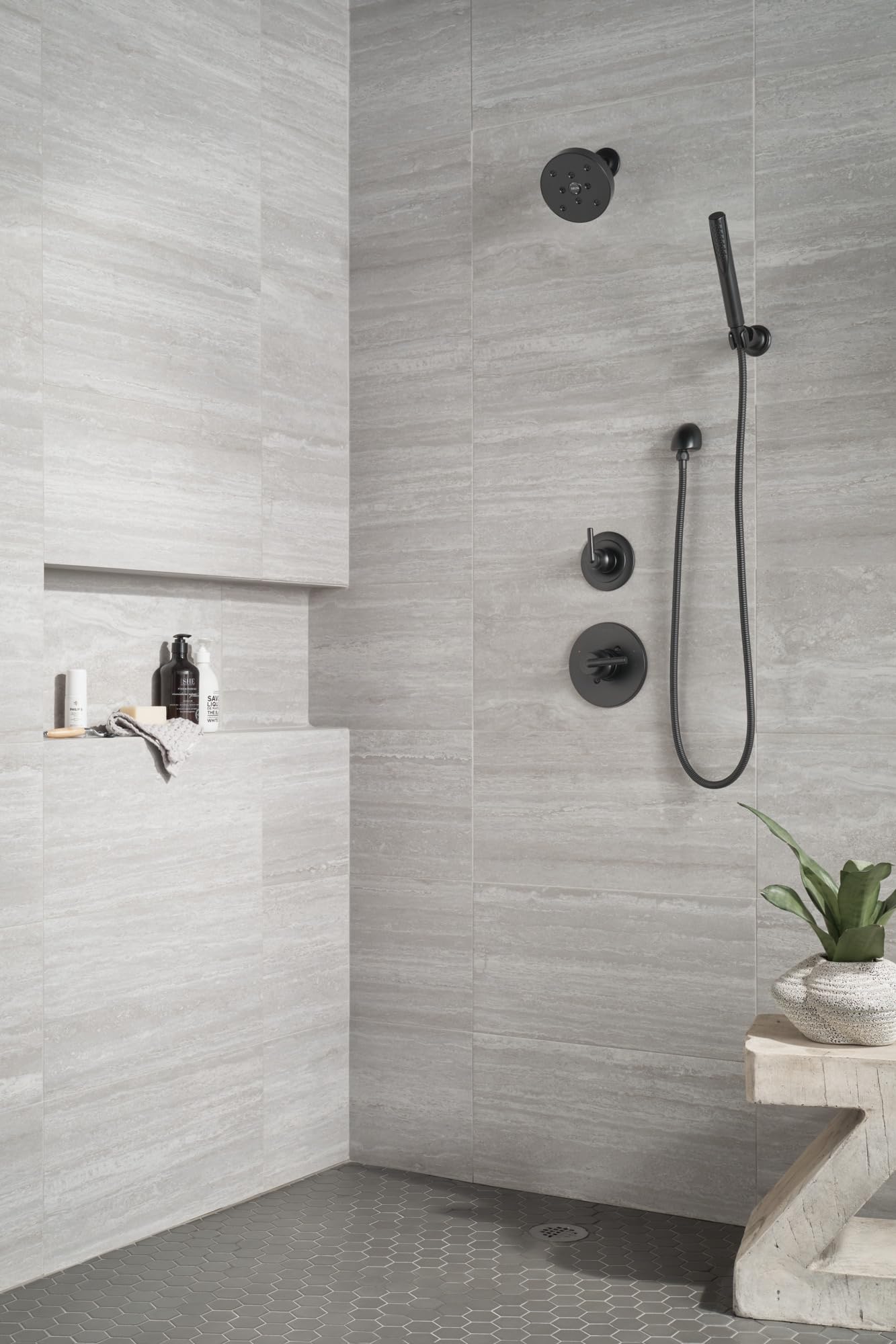 Delta Faucet Trinsic Single Spray Wall-Mount Hand Shower with Hose - Matte Black Handheld Shower Head (Model 55085-BL) for Bathroom, Spa & Relaxation
