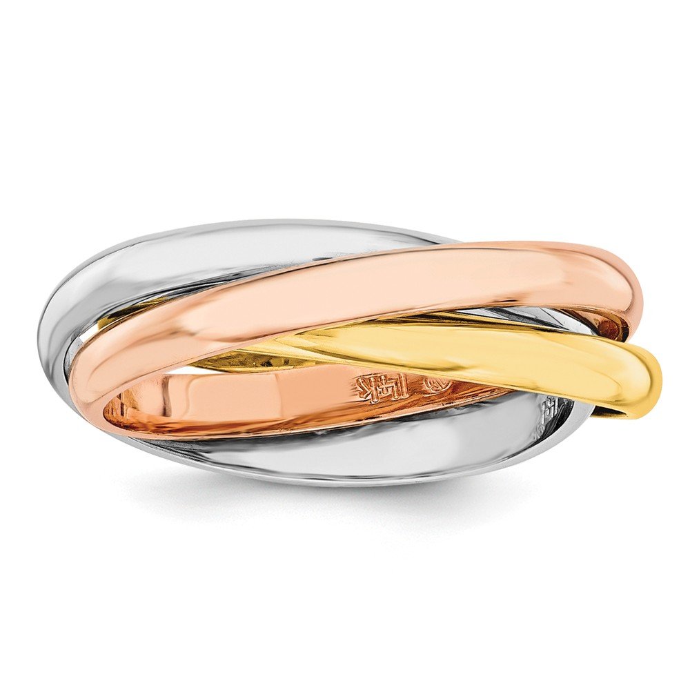 14K Solid Gold Tri-Color Rolling Ring - 6mm Wide Polished Band for Women, Stackable Jewelry Gift for Anniversary, Wedding, Birthday | Perfect for Everyday Wear, Date Nights & Special Occasions
