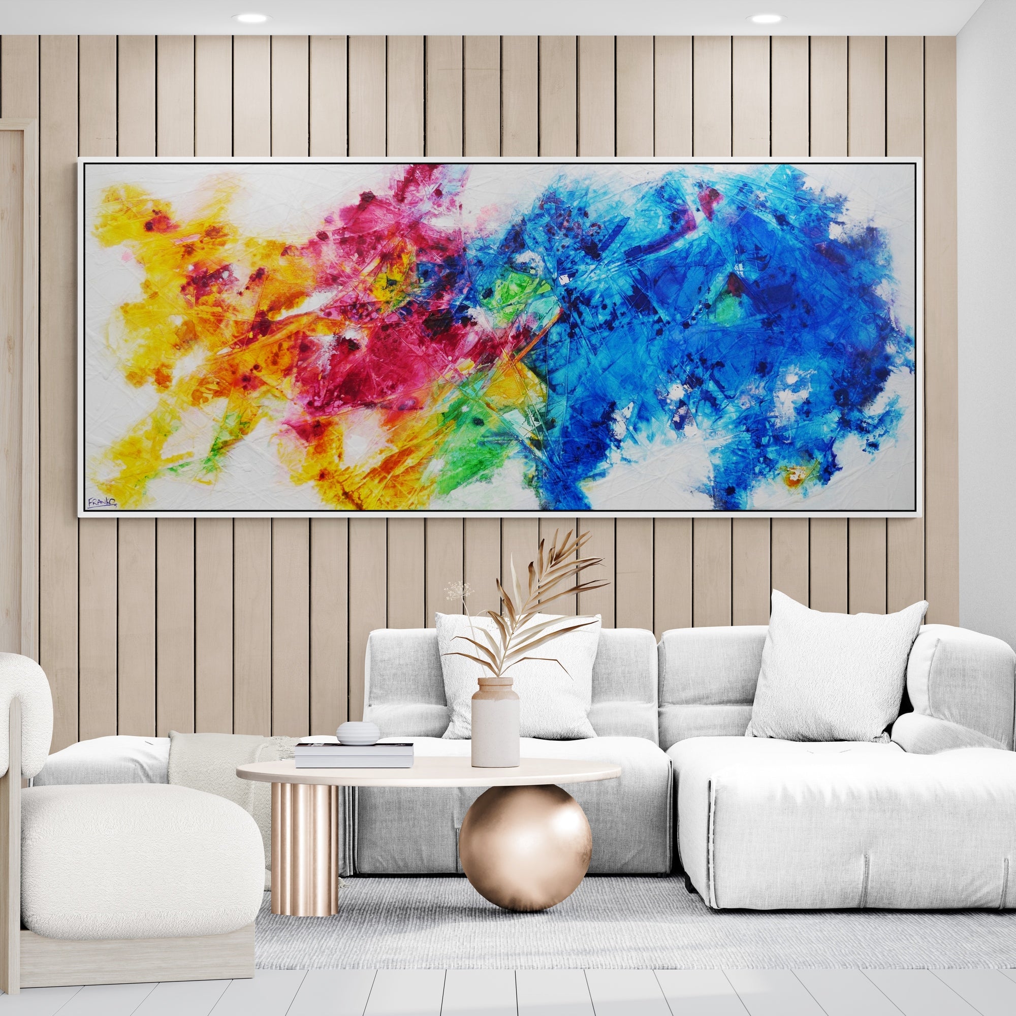 Vibrant Abstract Textured Painting - 240cm x 100cm Colorful Wall Art for Living Room, Bedroom & Office Decor | Modern Home Interior Design