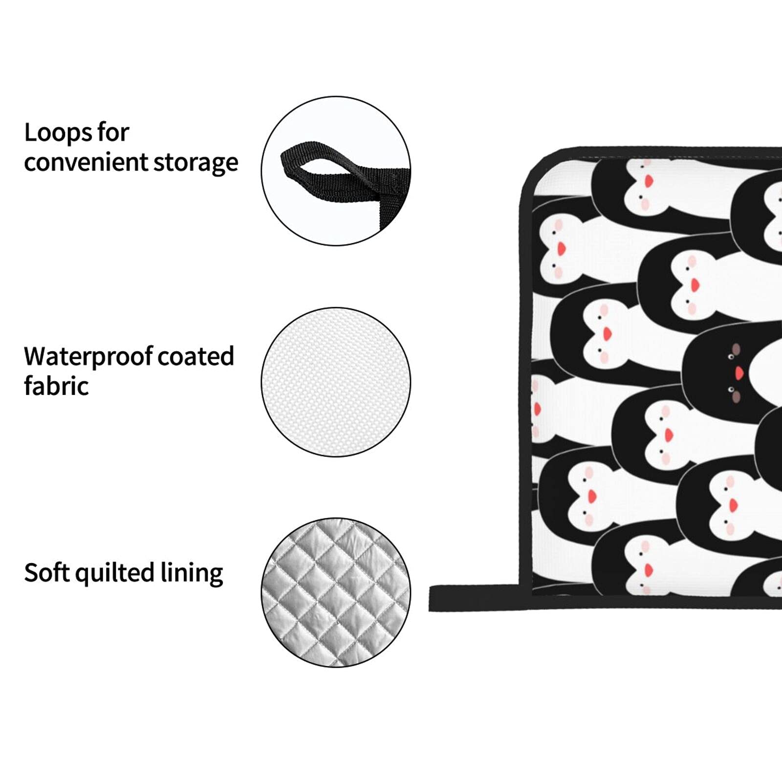 Cute Penguins Print 4-Piece Oven Mitts and Pot Holders Set - Heat Resistant, Non-Slip Kitchen Gloves with Inner Cotton Layer for Cooking, Baking, BBQ & Grilling - Perfect for Holiday Gifts, Housewarming & Kitchen Decor