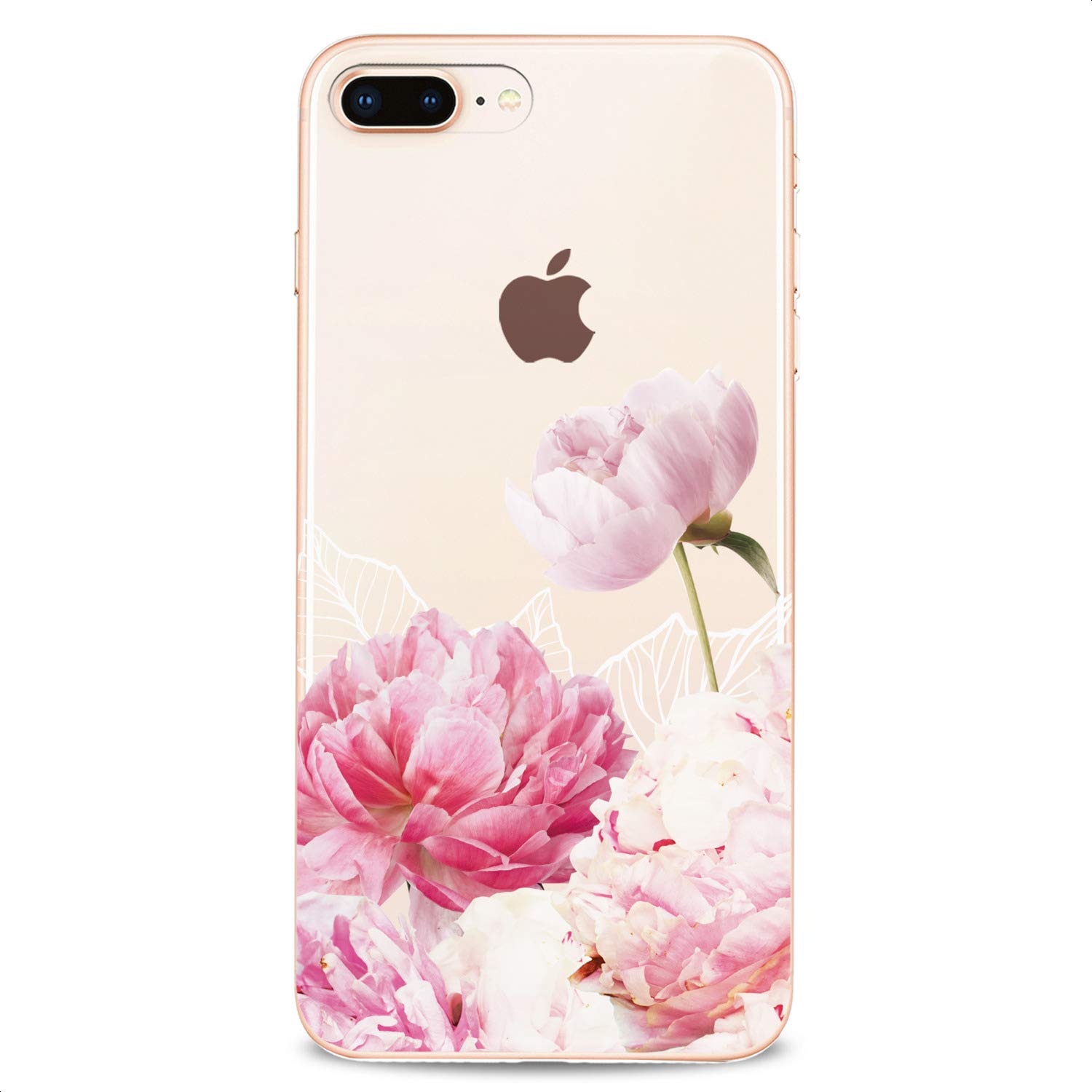 Premium TPU Phone Case for iPhone 16/15/14/13/12/11 Pro Max/Plus/Mini/Xs/Xr/X/8/7/6/5/SE - Elegant Floral Peony & Rose Design in Clear Pink - Slim Flexible Silicone Protective Cover for Women & Girls - Perfect for Everyday Use, Work & School Accessories
