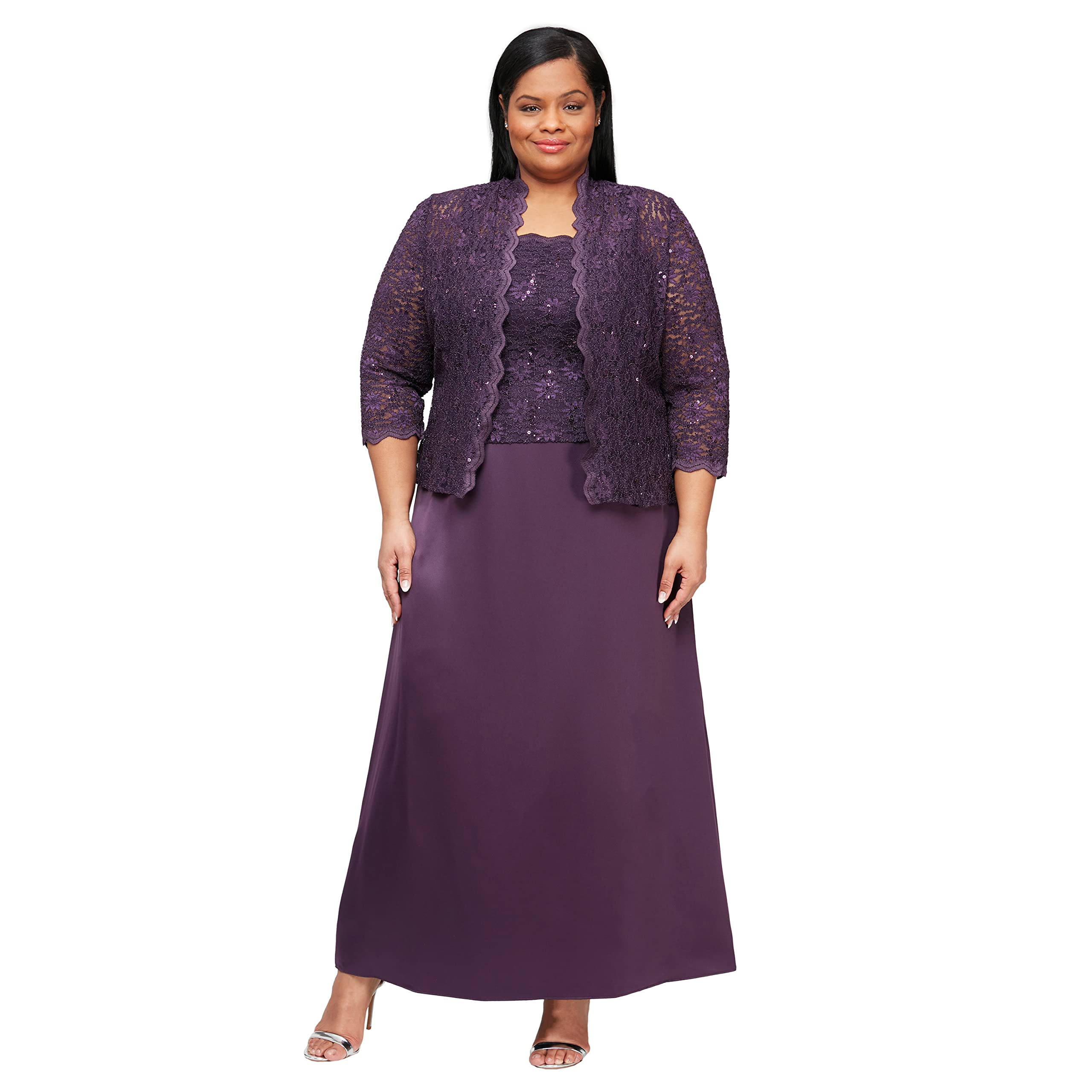 Alex Evenings Women's Plus Size Long A-Line Mock Dress with Jacket - Elegant Formal Evening Gown for Weddings, Parties & Special Occasions