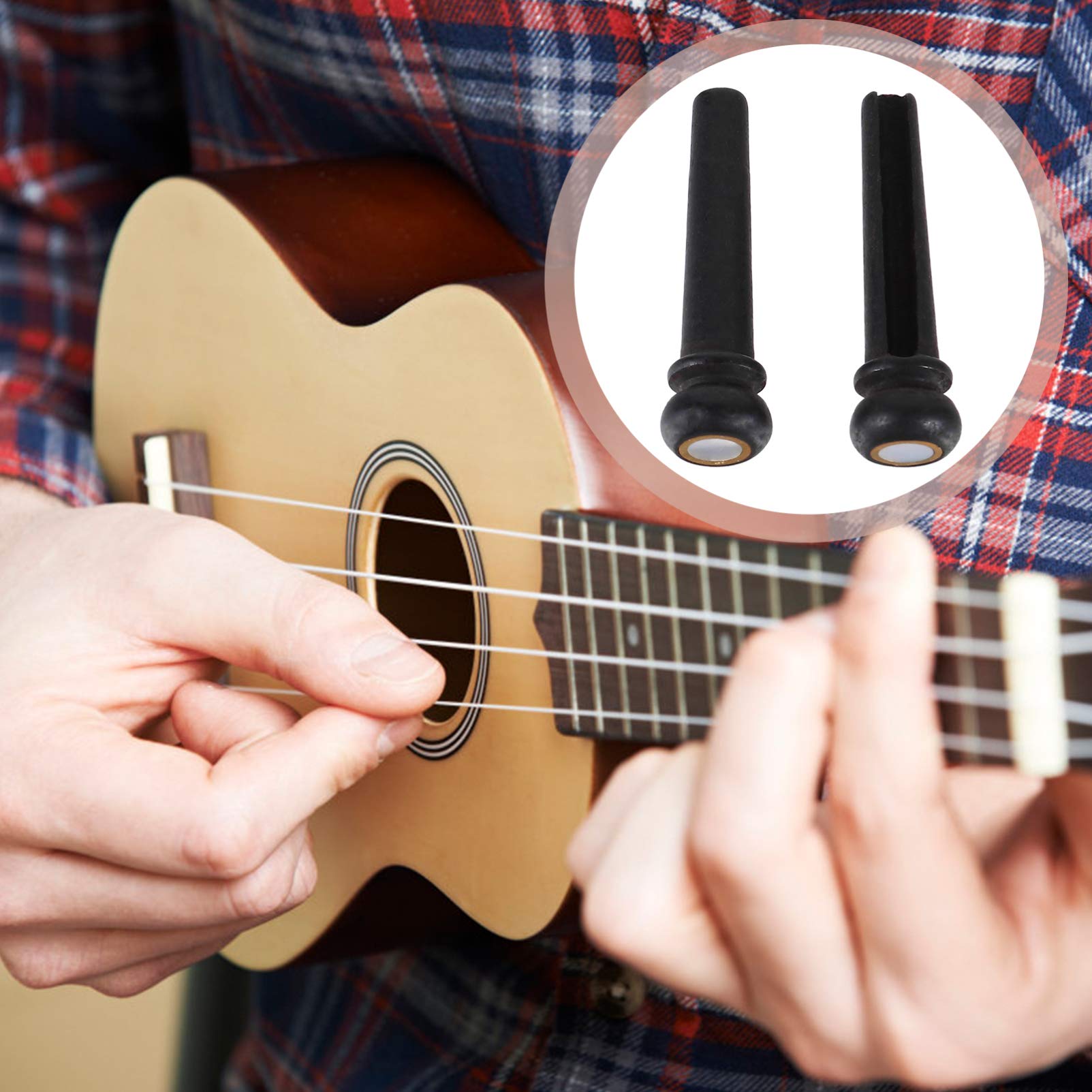 Milisten 2-Piece Ebony Guitar Bridge with Abalone Dot - Acoustic Guitar String Pegs & End Pin Replacement Parts - Perfect for Guitar Repair, Maintenance, and Sound Enhancement