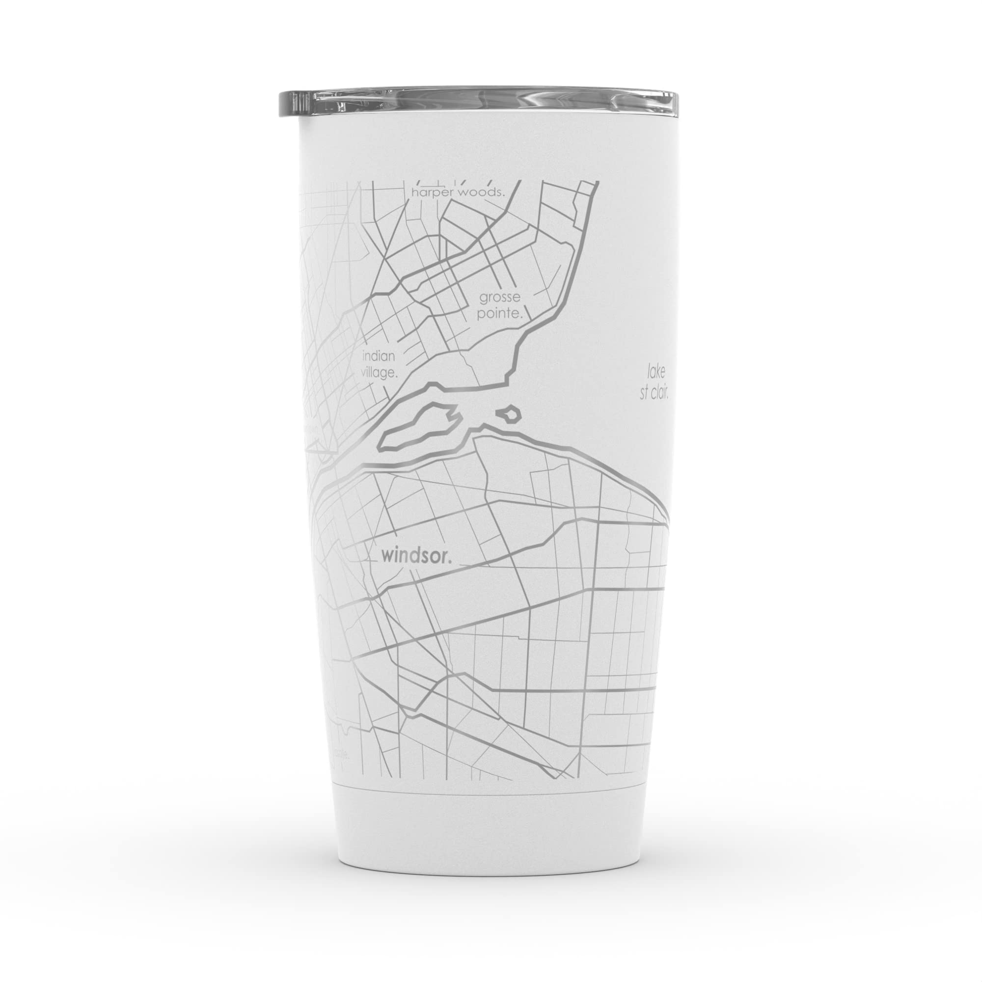 Custom Engraved Detroit Michigan Map Stainless Steel Coffee Tumbler - 20oz White Insulated Travel Mug with Etched City Design | Perfect for Outdoor Activities, Commuting & Gift Giving