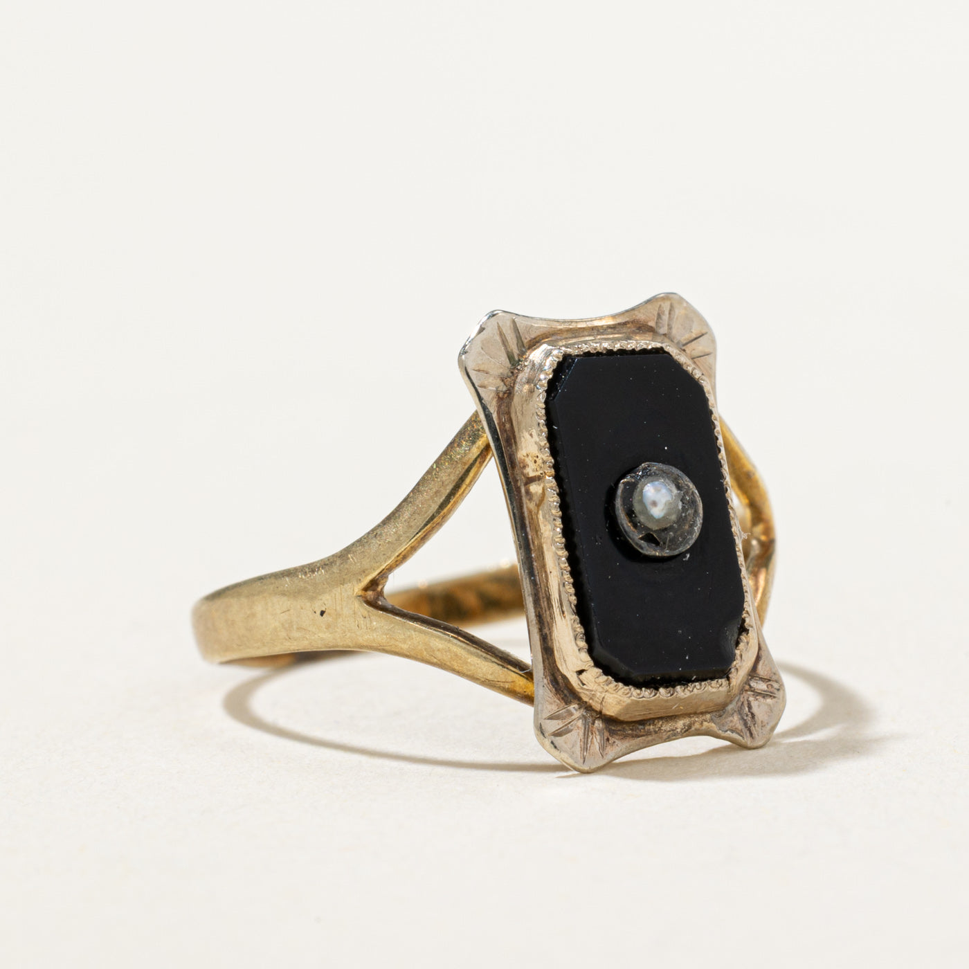 Onyx & Seed Pearl Tapered Ring - 0.55ctw Black Onyx & White Pearl Jewelry - Size 5.25 - Elegant Dainty Stackable Ring for Women - Perfect for Weddings, Anniversaries & Everyday Wear