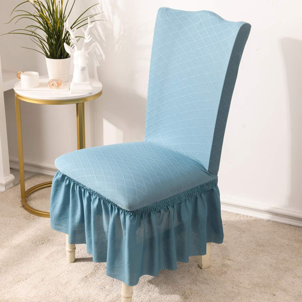 DuShow Jacquard Dining Chair Slipcovers - Blue Long Skirt High Stretch Washable Chair Protector - Removable Dining Room Chair Covers (1pc) for Home, Restaurant & Office Use