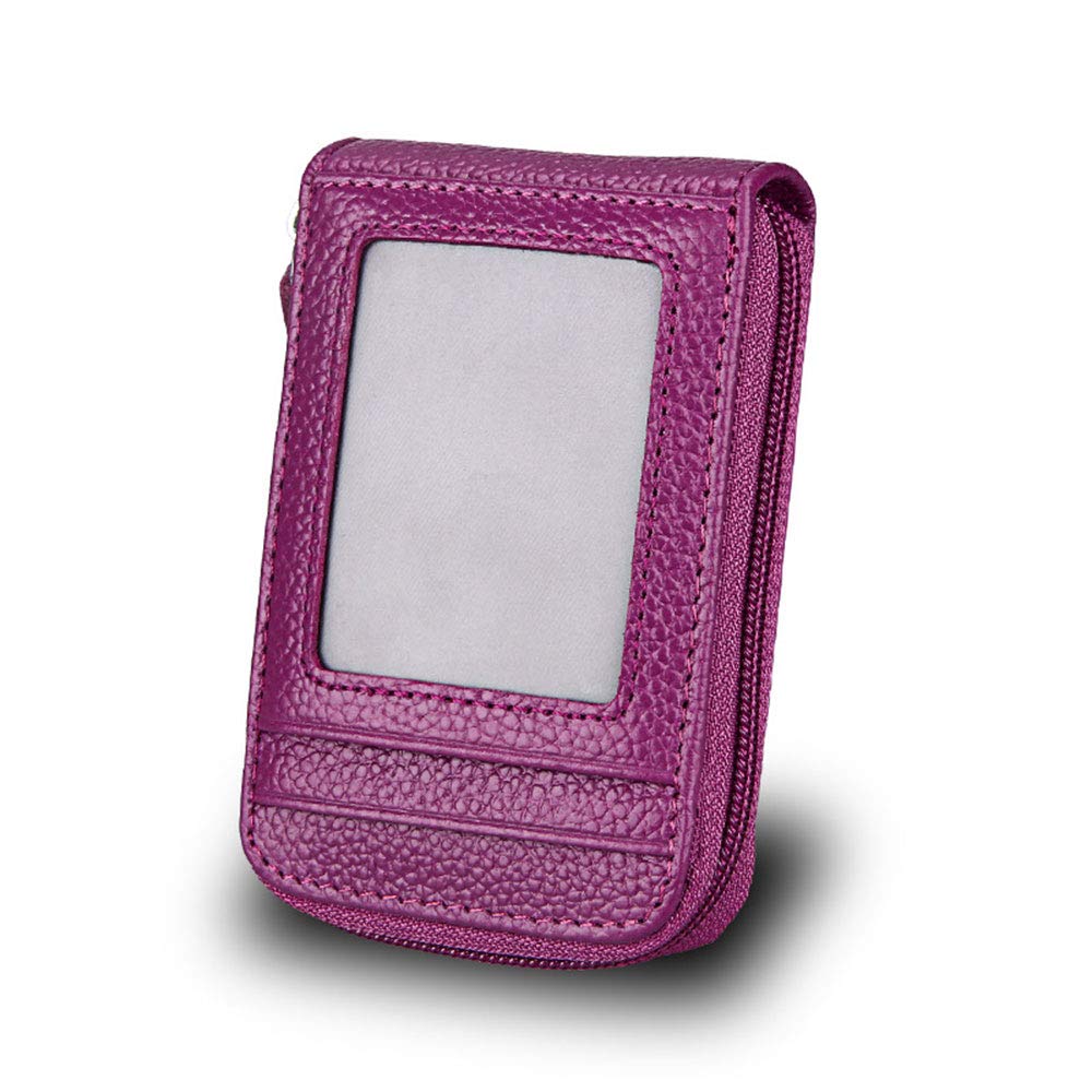 Premium RFID Blocking Leather Card Holder Wallet - Organ-Style Zippered Card Case for Men & Women - Holds Credit Cards, Debit Cards, Business Cards, ID & More (Purple) - Perfect for Travel, Business & Everyday Use