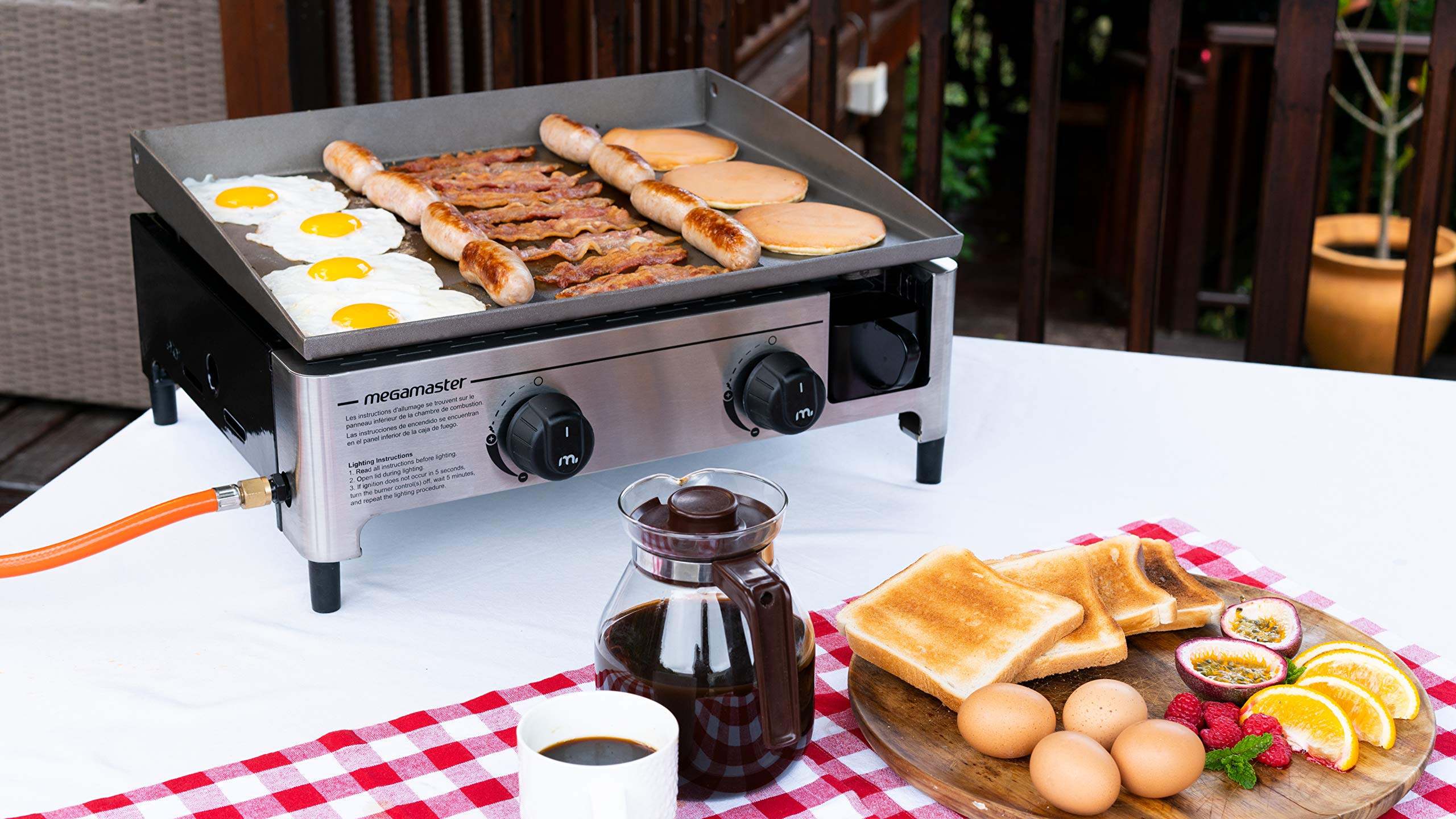 Megamaster 2-Burner Portable Gas Griddle - 18,000 BTU Outdoor Cooking Griddle with 302.8 SQ in Surface - Compact Tabletop Propane Griddle for Camping, BBQs, Tailgating & Backyard Parties (Model 820-0054F) | Perfect for RV Trips, Picnics & Outdoor Family Gatherings