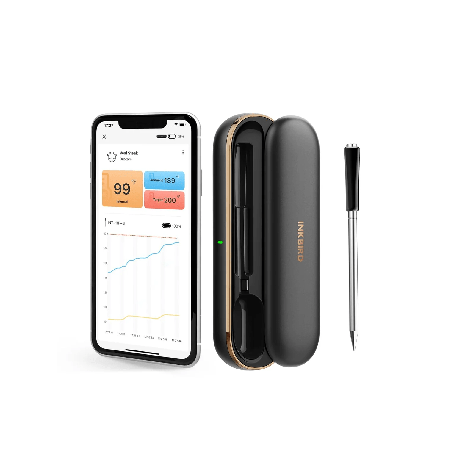 Wireless Bluetooth Meat Thermometer for Grilling, Smoking & BBQ - INT 11P B - Perfect for Steak, Chicken, Turkey & Outdoor Cooking