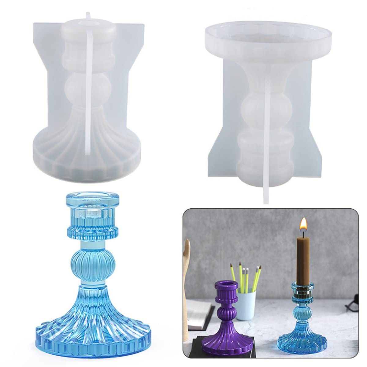 Yalulu Striped Pillar Candle Holder Silicone Molds - Cylindrical Candlestick Epoxy Resin Casting Molds for DIY Candle Making, Home Decor & Wedding Centerpieces - Perfect for Creating Unique Candles, Table Decorations, and Gift Ideas