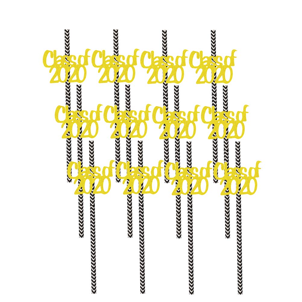 12pcs Class of 2020 Graduation Paper Straws - Line Art Drinking Straws for Parties, Banquets & Celebrations - Eco-Friendly Party Supplies (12pcs/Pack) - Perfect for Graduation Favors, Bridal Showers & Birthday Decorations