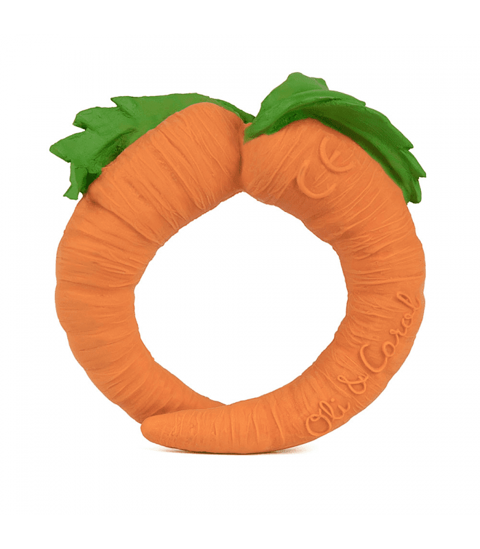 Oli&Carol Cathy the Carrot Teething Toy - Natural Rubber Baby Teether for Soothing Sore Gums - Safe & BPA-Free Infant Chew Toy for Teething Babies - Perfect for Home, Travel & Daycare Use