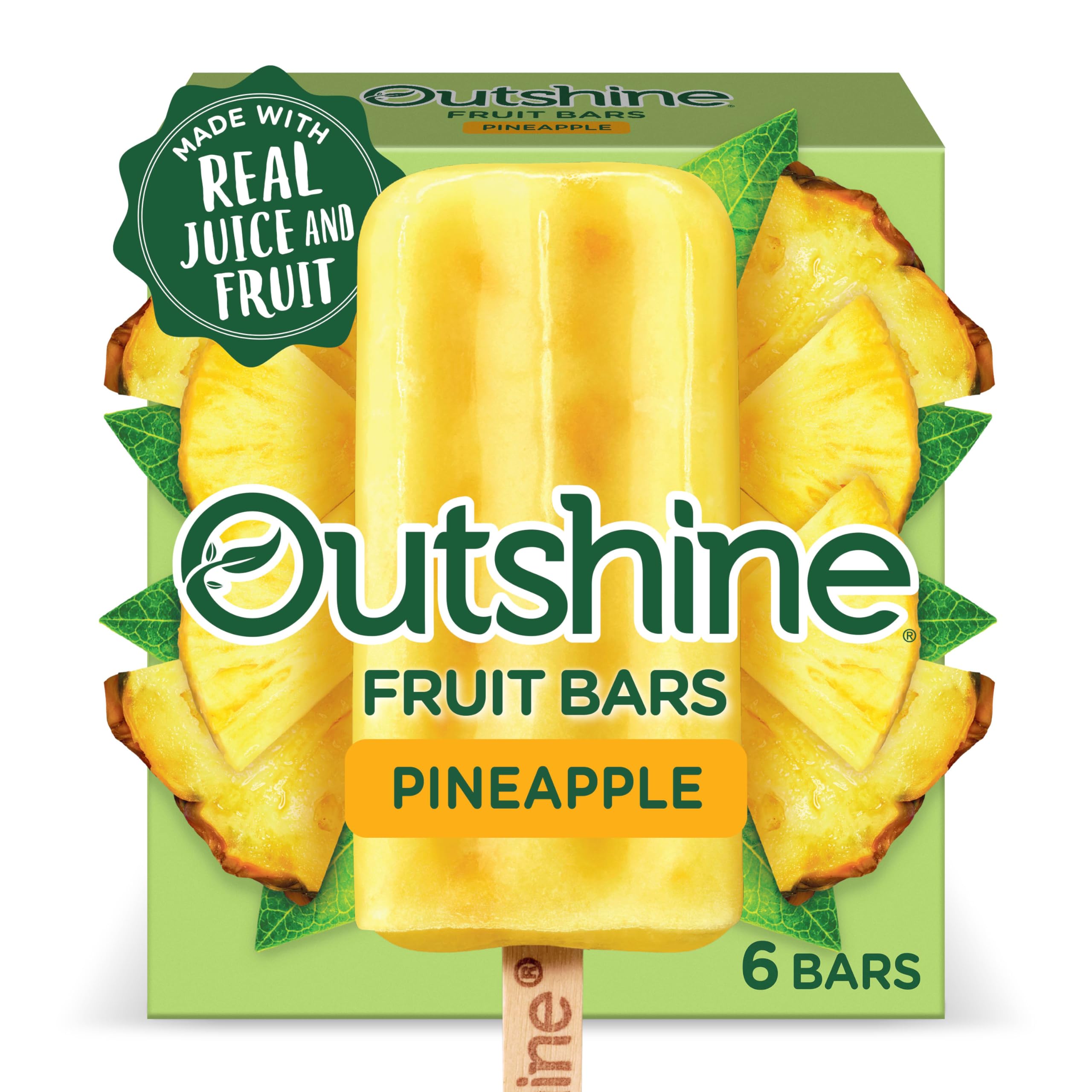 Outshine Fruit Bars, Pineapple - 6 Count | All-Natural Frozen Fruit Snacks for Kids & Adults | Perfect for Lunchboxes, After-School Snacks & Healthy Desserts
