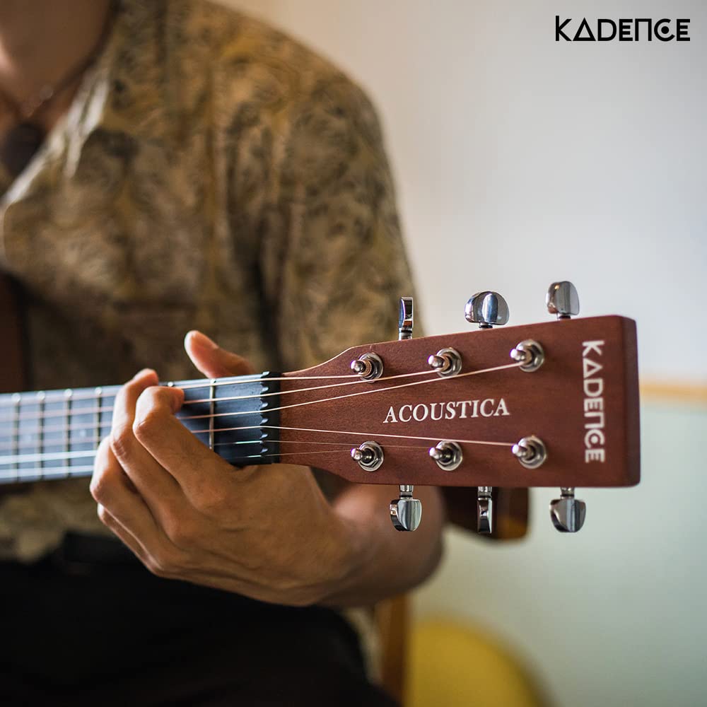 Kadence Acoustica Series Zebra Wood Acoustic Electric Guitar with Pickup, Built-in Tuner & Gig Bag - Professional & Beginner Friendly Acoustic Guitar for Live Performances, Studio Recording & Home Practice