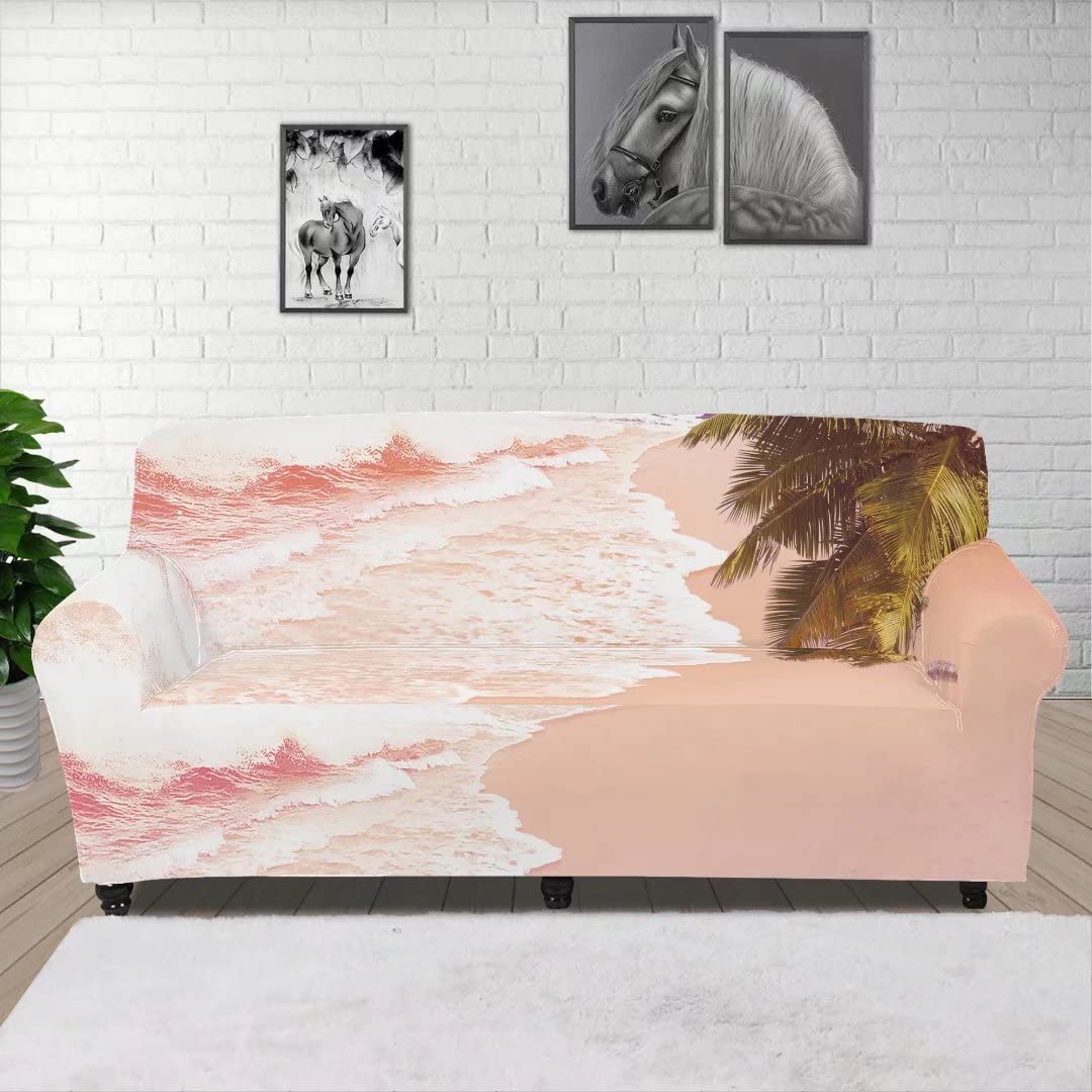 GOSTONG Stretch Sofa Cover - Universal Elastic Couch Slipcover for 3/4 Seater Sofa, Loveseat & Armchair - Waterproof Furniture Protector for Living Room, Bedroom, Office - Easy Fit Beach Wave Tree Design