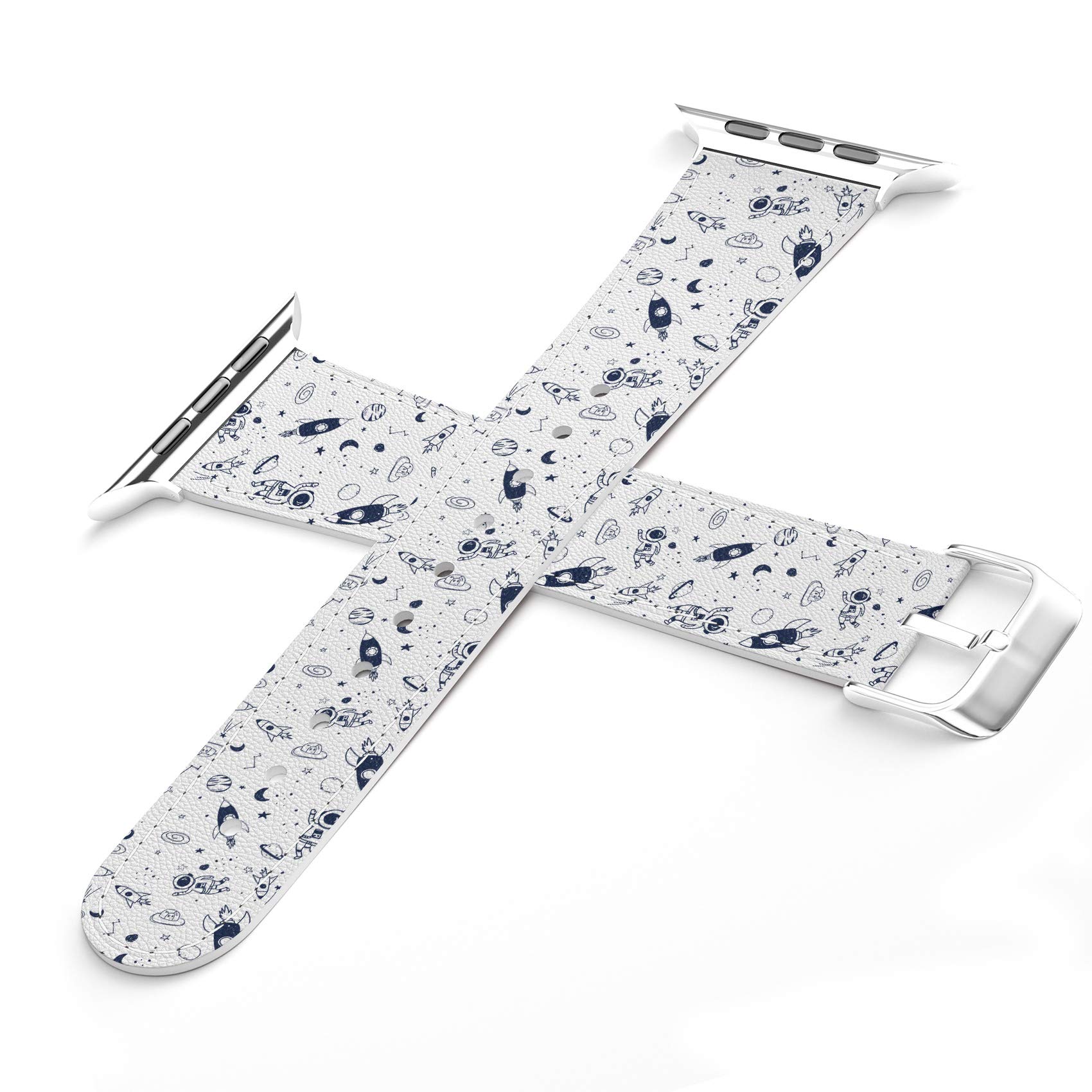 Premium PU Leather Wrist Band Compatible with Apple Watch Series 7/6/5/4/3/2/1/SE (38-40-41-42-44-45mm) - Stylish Galaxy Rockets Astronaut Print Bracelet Strap with Matching Phone Case | Perfect for Space Enthusiasts, Fashion Accessories & Everyday Wear