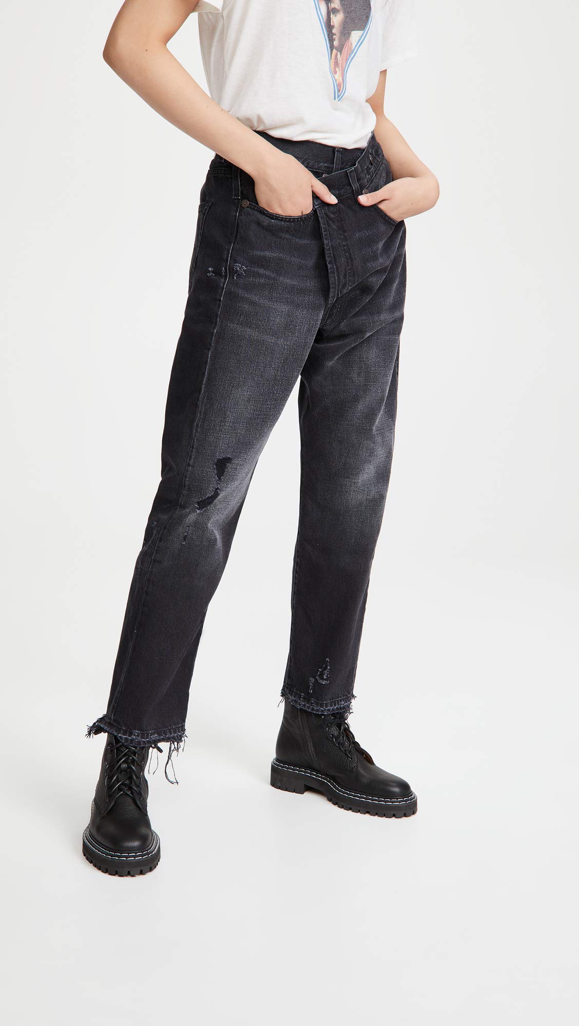 R13 Women's High Waist Cross Over Jeans - Stretch Denim Skinny Pants for Casual Wear & Night Out | Perfect for Date Night, Shopping & Everyday Fashion