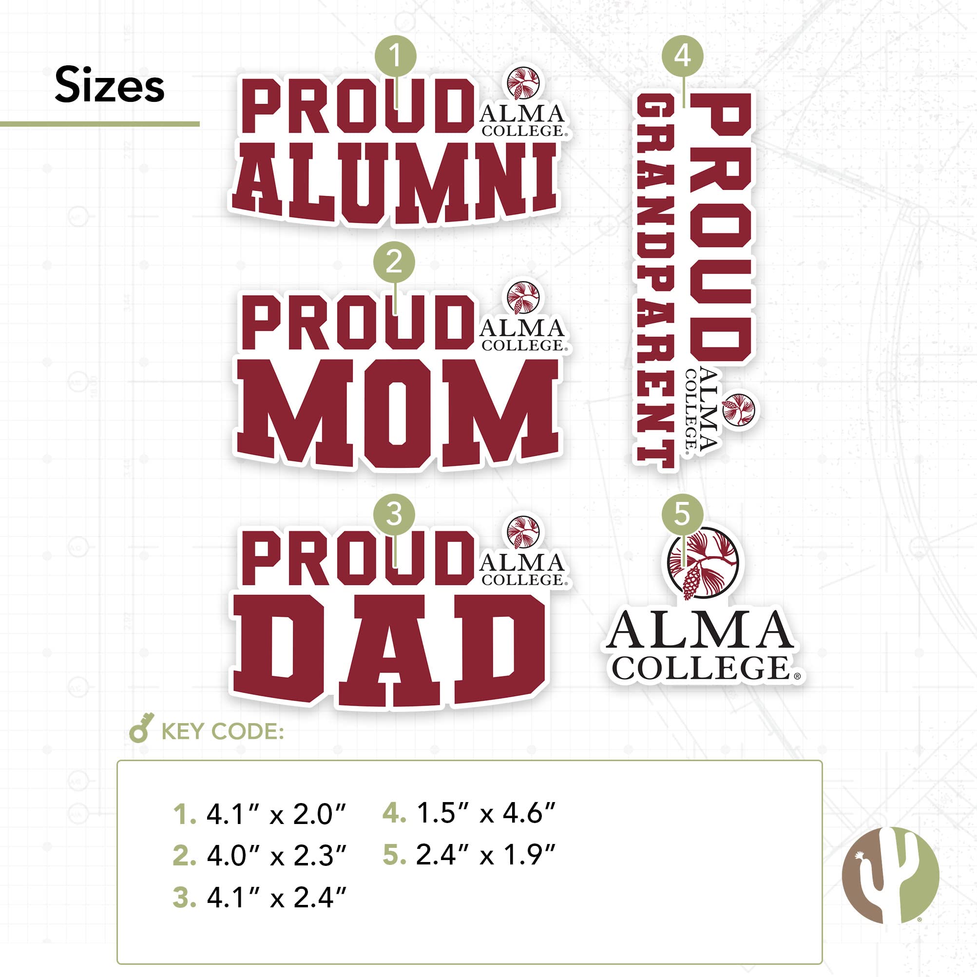 Alma College Scots Desert Cactus Vinyl Decal Sticker - Waterproof Laptop, Water Bottle, Car, Scrapbook Decor - Family Full Sheet Pack - Perfect for School Spirit, DIY Crafts & Gift Giving