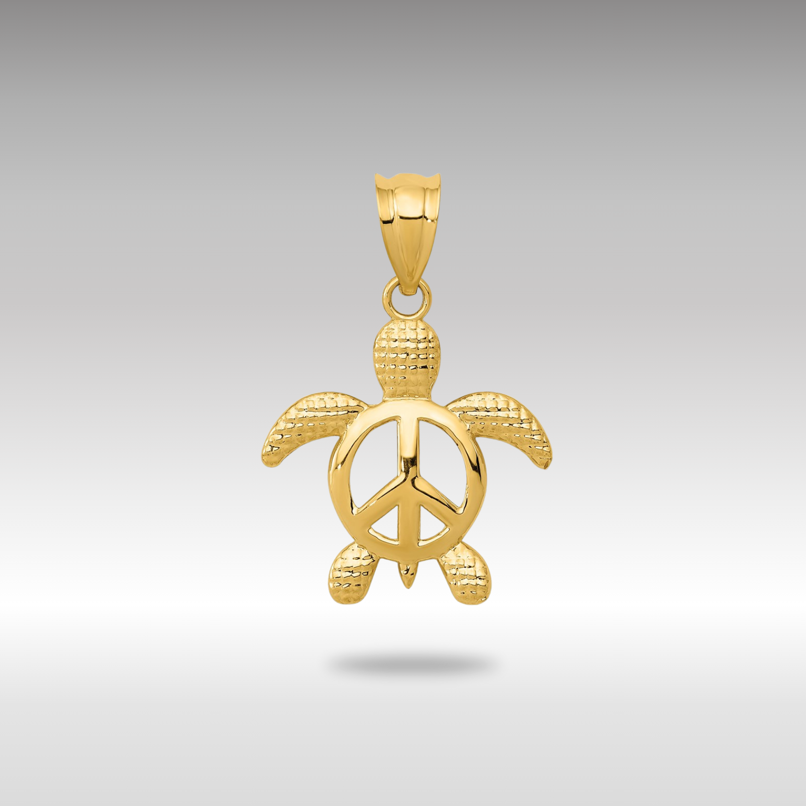 Gold Peace Sign Turtle Pendant Necklace - Model K4879 | Spiritual Jewelry for Women, Hippie Style Gift for Peace Lovers, Yoga & Meditation Accessory