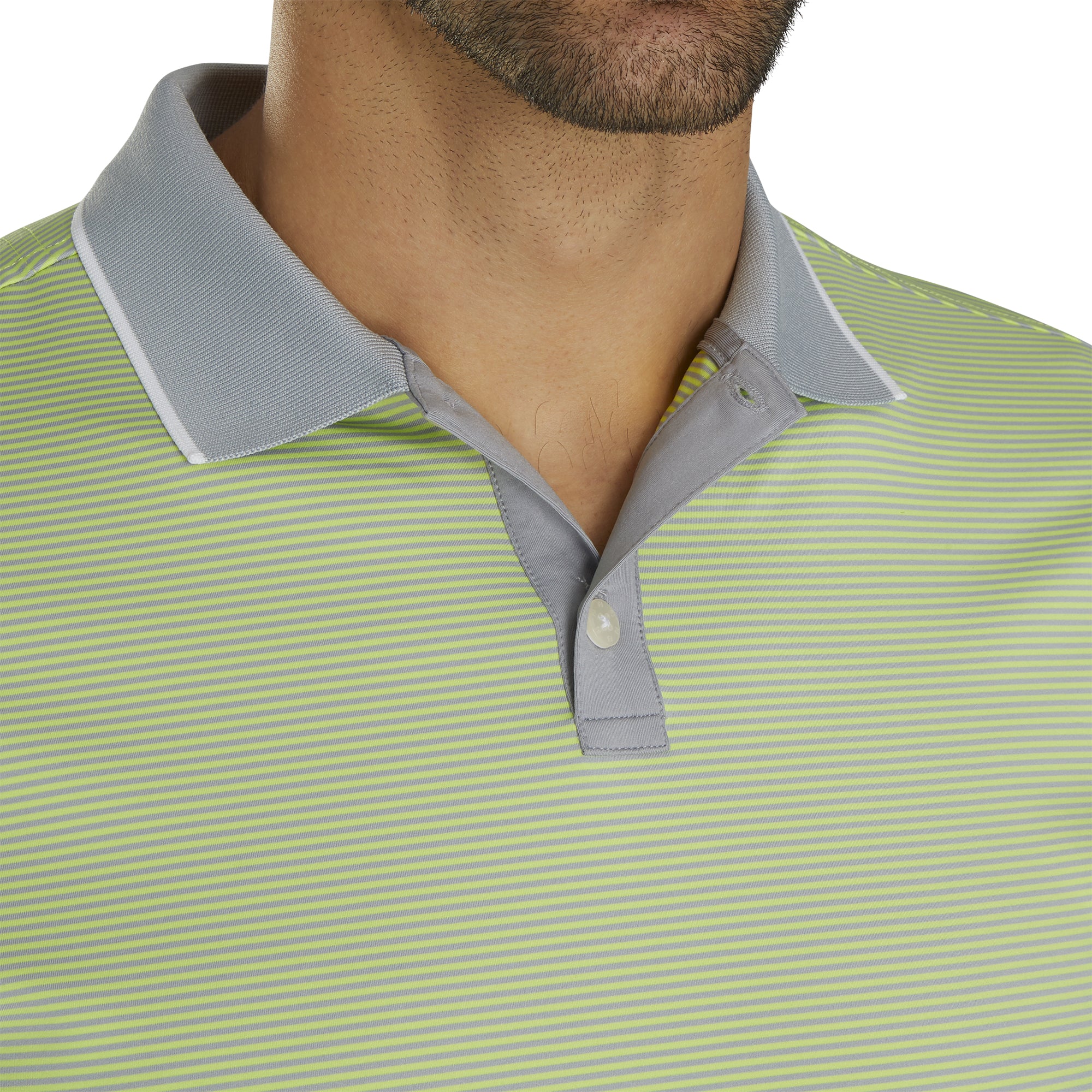 FootJoy Lisle Mini Stripe Grey Lime Men's Golf Polo Shirt - Moisture-Wicking Performance Top for Golf Course & Casual Wear