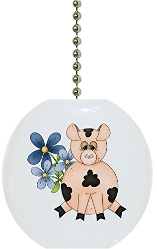 Farm Animal Ceramic Fan Pull - Pig with Flowers Design for Home Decor | Perfect for Kitchens, Bathrooms & Vintage Style Ceiling Fans