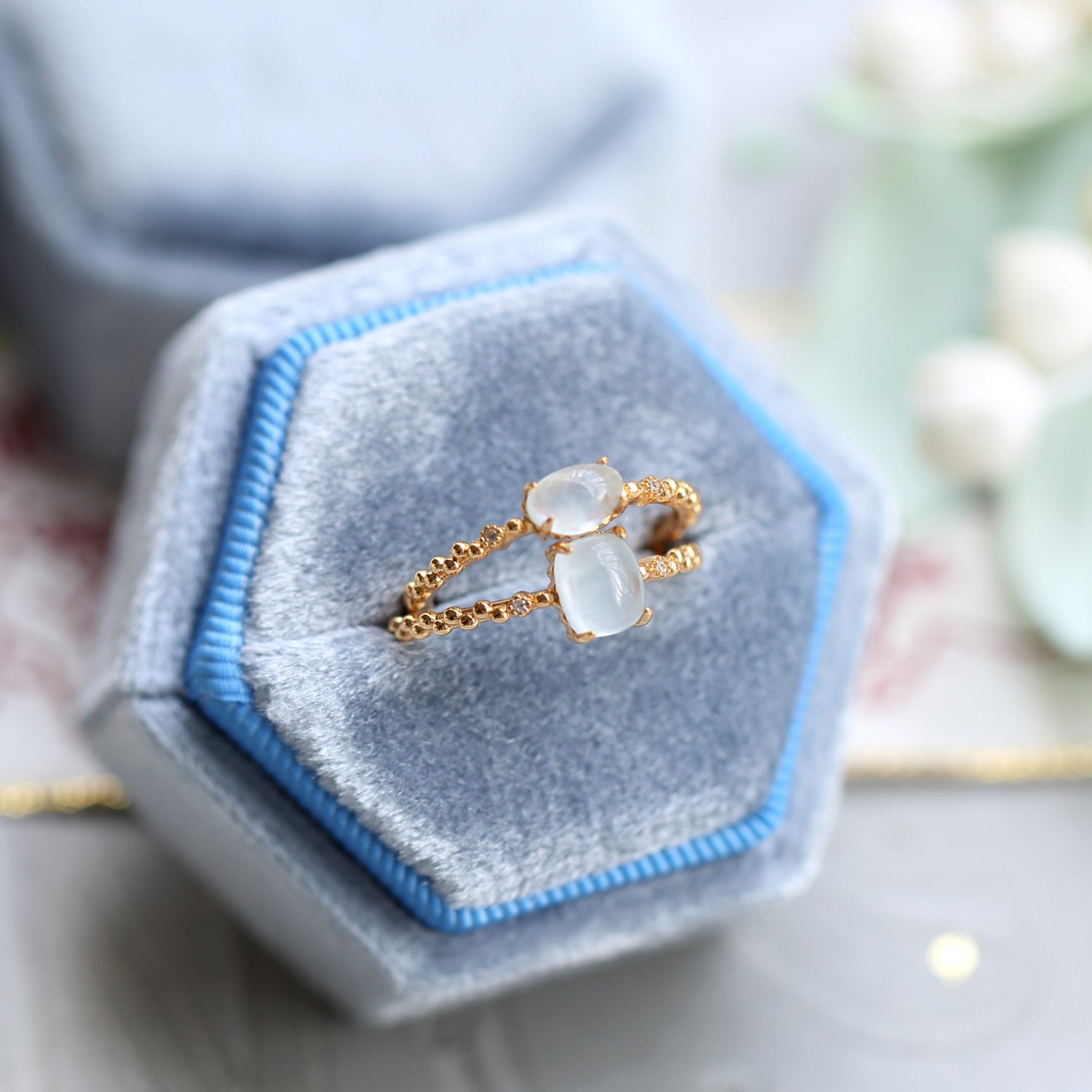 14K Gold Aquamarine Crystal Birthstone Ring for Women - March Birthstone Jewelry, Elegant Gift for Birthday, Anniversary & Valentine's Day | HJZB 253 | Perfect for Everyday Wear & Special Occasions