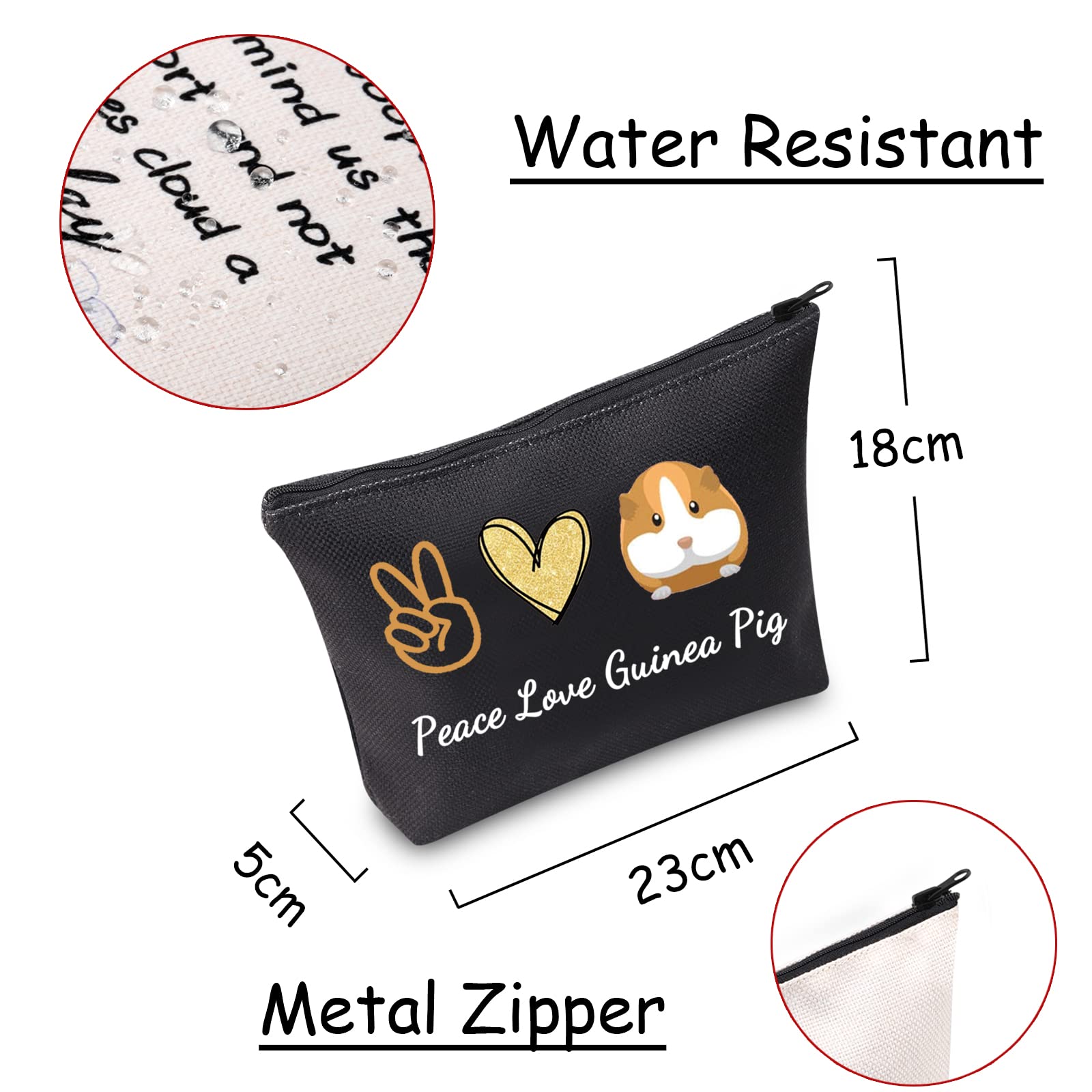 Guinea Pig Makeup Bag with Zipper - Cute Cavy Themed Cosmetic Pouch for Guinea Pig Lovers | Perfect Gift for Pet Owners, Travel & Daily Makeup Storage (Black)