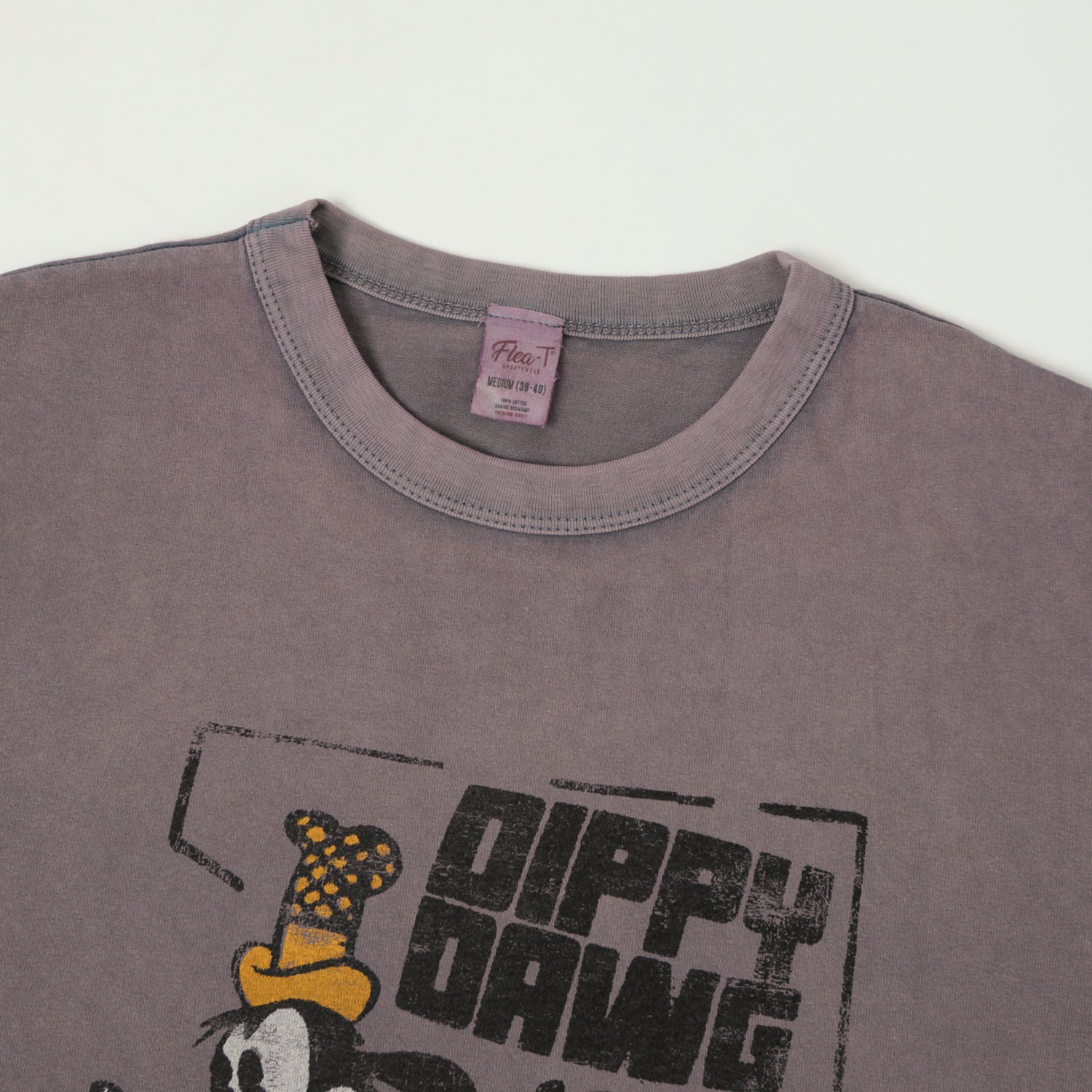 Vintage 1950s Flea T Orange 'Dippy Dawg' Short Sleeve T-Shirt - Navy Blue Retro Cartoon Graphic Tee for Men | Casual Wear, Theme Parties & Retro Fashion