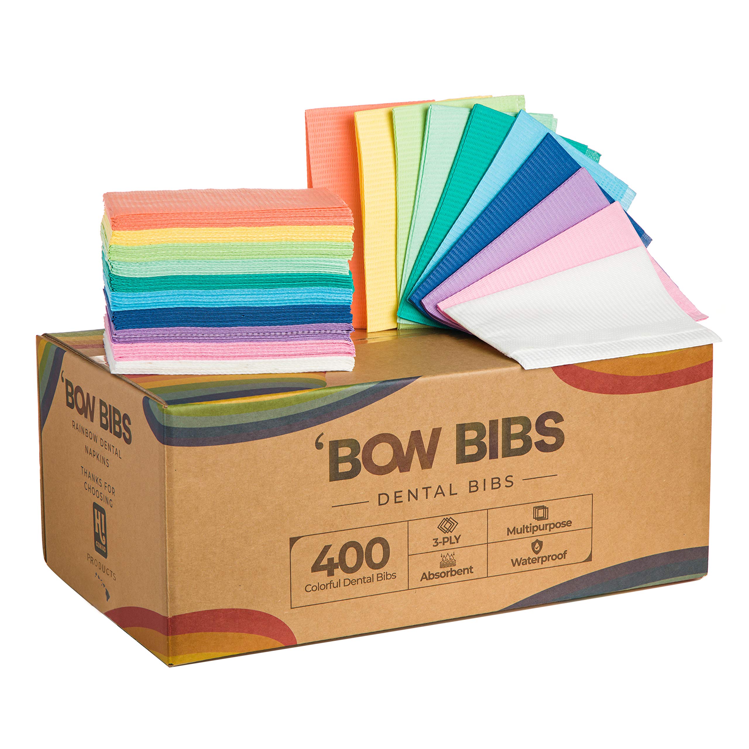 Disposable Rainbow Dental Bibs - 3-Ply Soft Fluid-Resistant Bibs (400 Pack) | 13