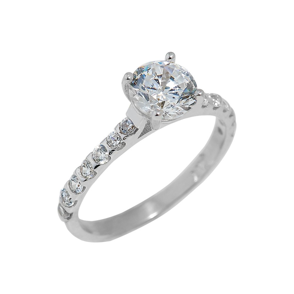 14k White Gold CZ Engagement Ring - 1.8mm Thin Band for Women, Wedding Proposal, Anniversary Gift, Promise Ring