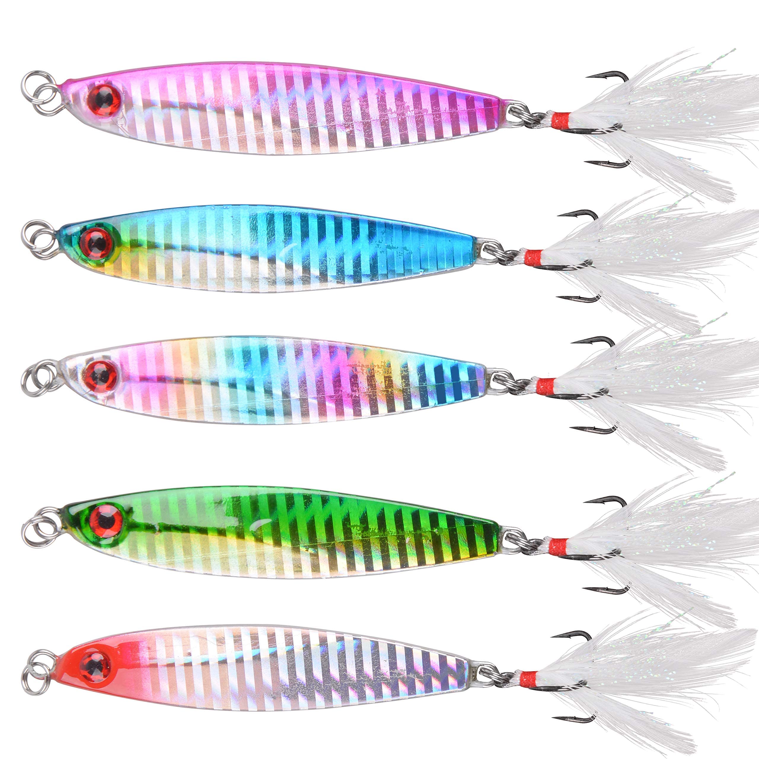 5pcs Saltwater Fishing Lures - Metal Jigging Spoon Lures for Striper Bass Snapper Bluefish Tuna | Diamond Jig Slow Pitch Jigs for Surf Fishing, Vertical Jigging & Trolling | Perfect for Deep Sea Fishing & Offshore Angling