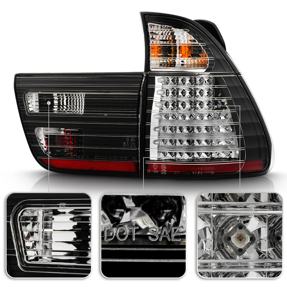 ACANII Black Housing LED Tail Lights Brake Lamps Pair Set for 2000-2006 BMW X5 E53 - Replacement Driver & Passenger Side - Enhance Style & Night Visibility for Safe Driving