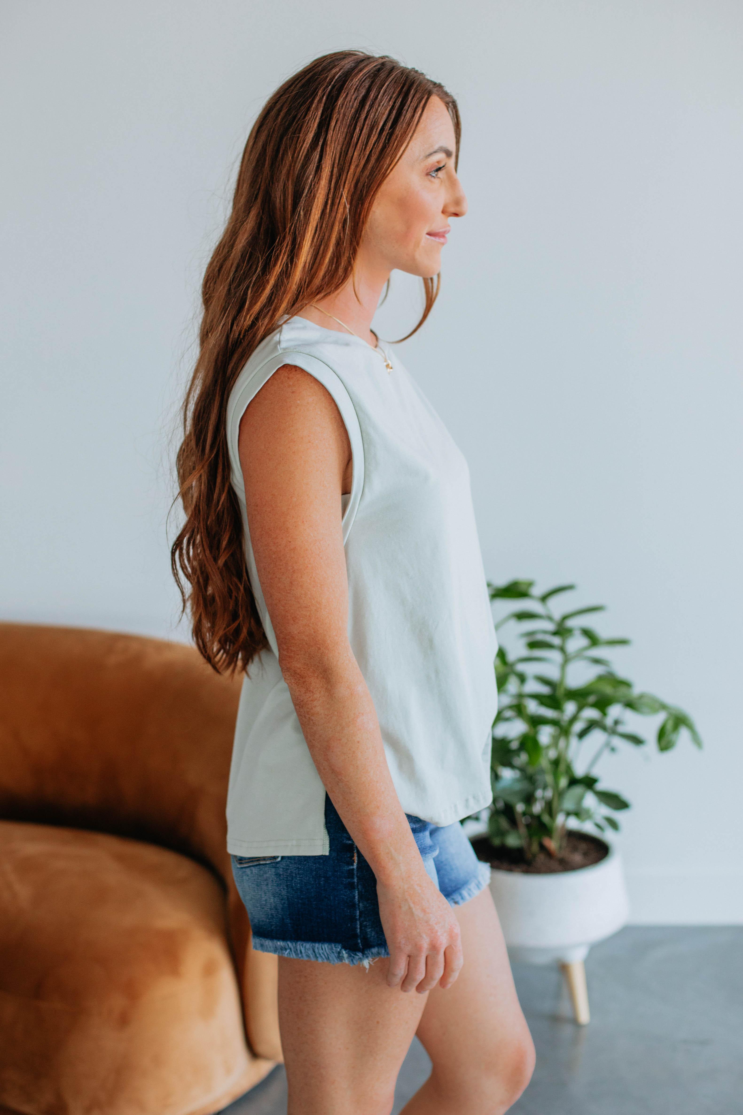 Dakotah Basic Top - Light Sage Women's Casual T-Shirt for Everyday Wear & Layering