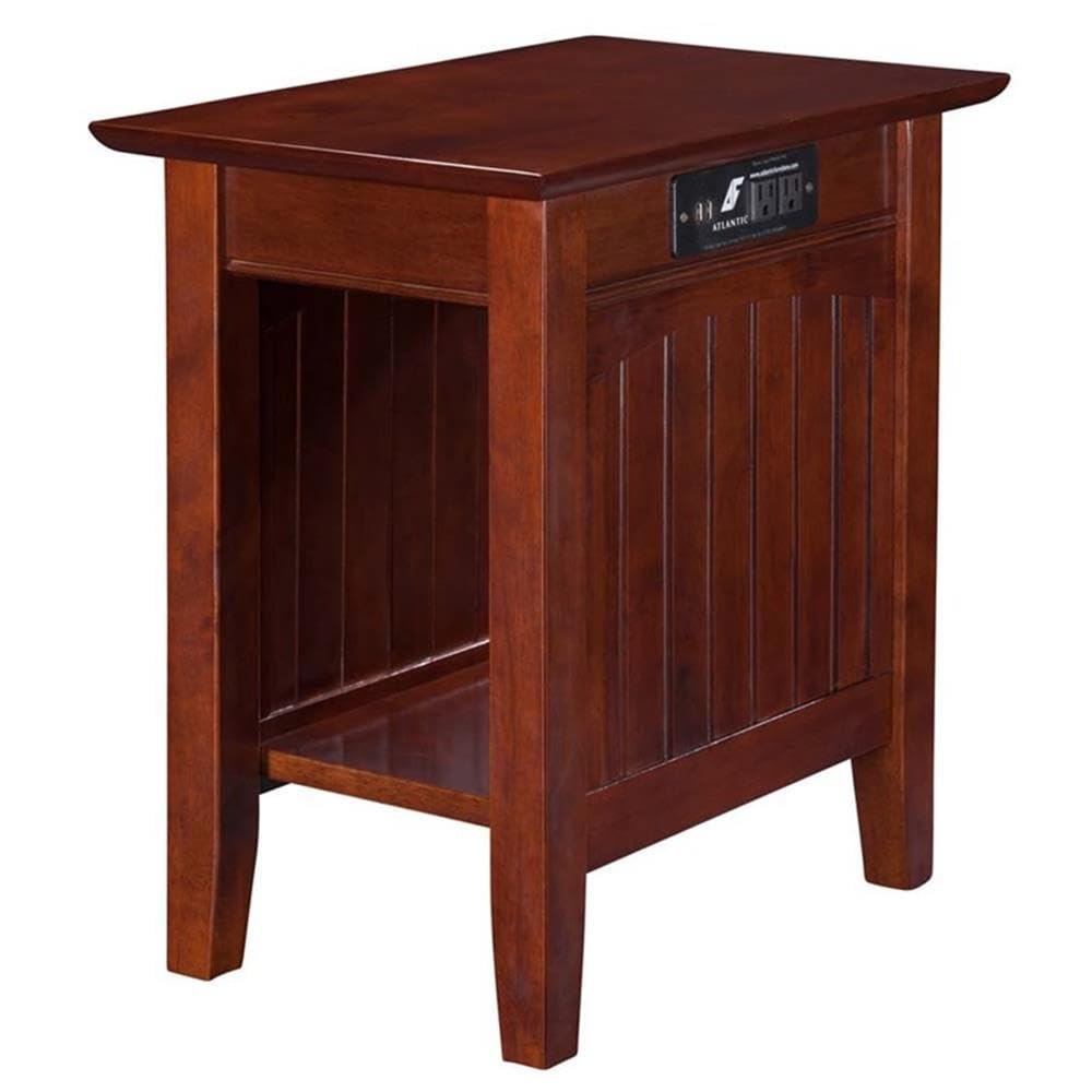 Home Square 2-Piece Wooden Nantucket Charger Chair Side Table Set in Walnut - Perfect for Living Room, Bedroom, or Patio Decor