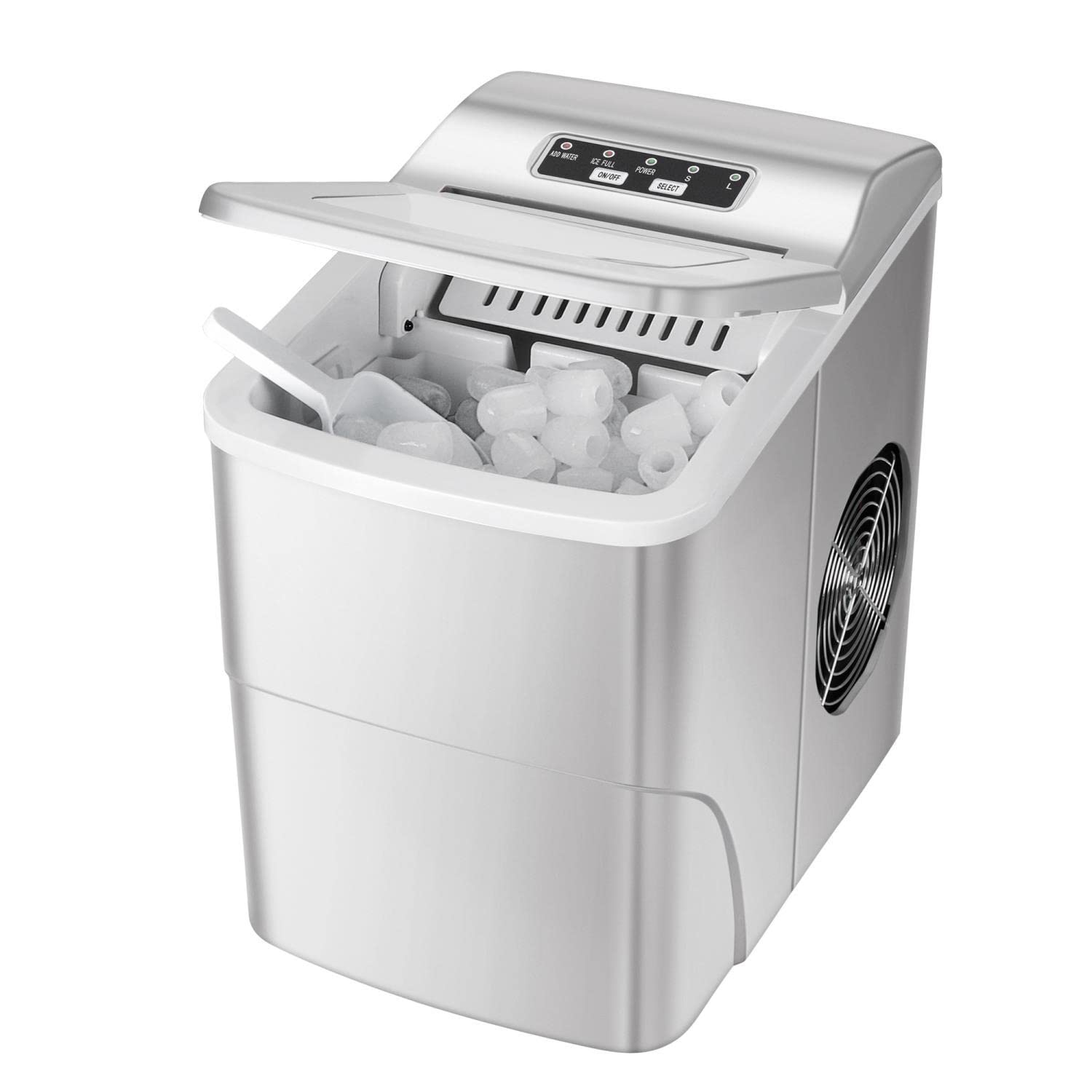 OKADA Portable Countertop Ice Maker Machine - 9 Ice Cubes in 6 Minutes, 26 lbs Daily - Compact Electric Ice Maker with Removable Basket & Scoop (Silver) - Perfect for Home, Office, Parties & Outdoor Use