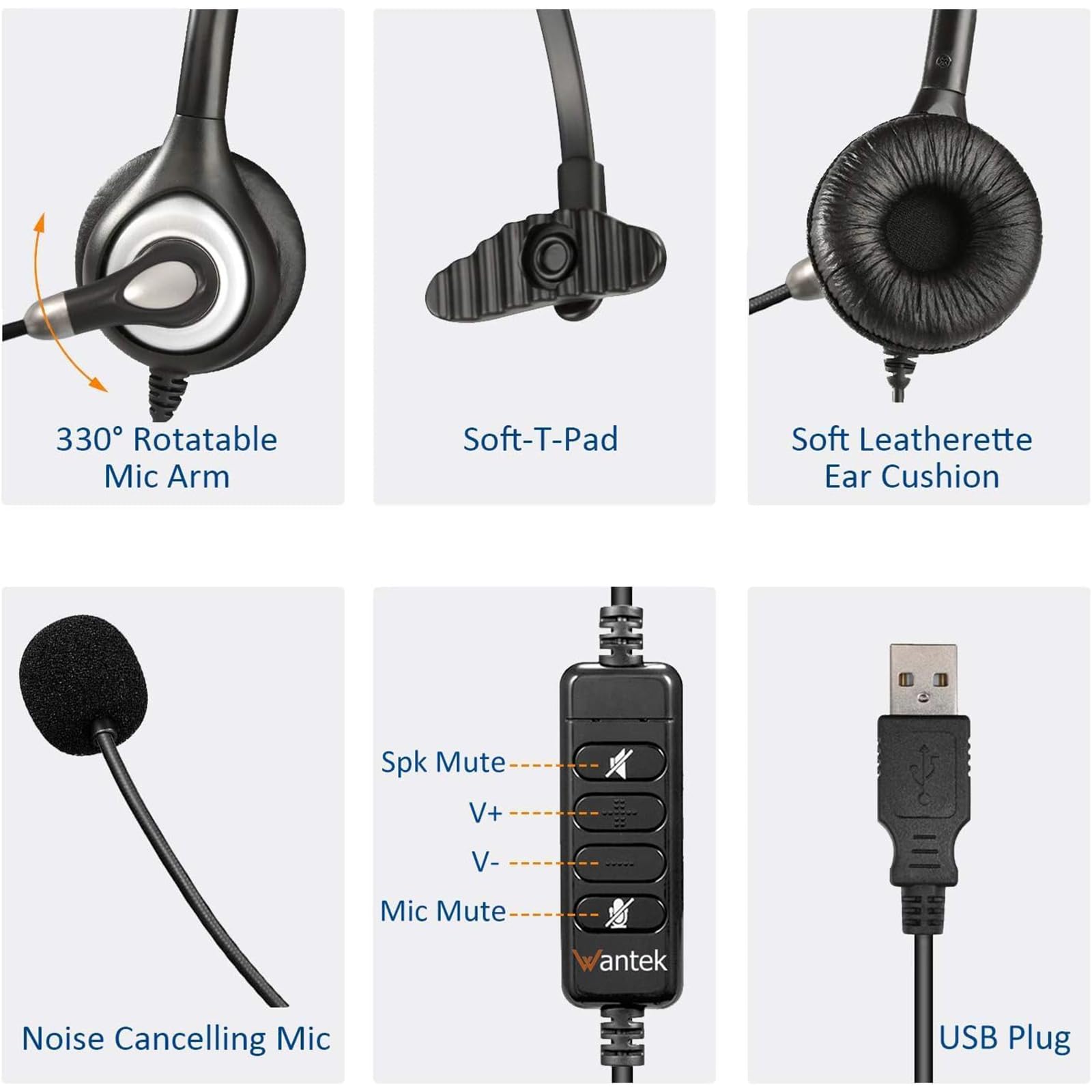 Noise Cancelling USB Headset with Microphone - Lightweight PC Headphones for Business, Home Office & Call Centers - Compatible with Zoom, Skype, Webinars - Clear Audio & Easy Controls for Online Meetings & Remote Work